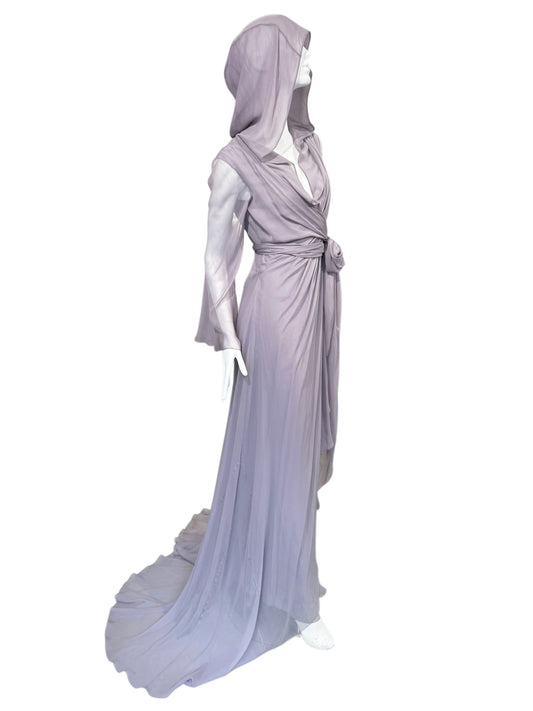 ALBERTA FERRETTI PRE-FALL 2023 LAVENDER SILK HOODED MAXI DRESS