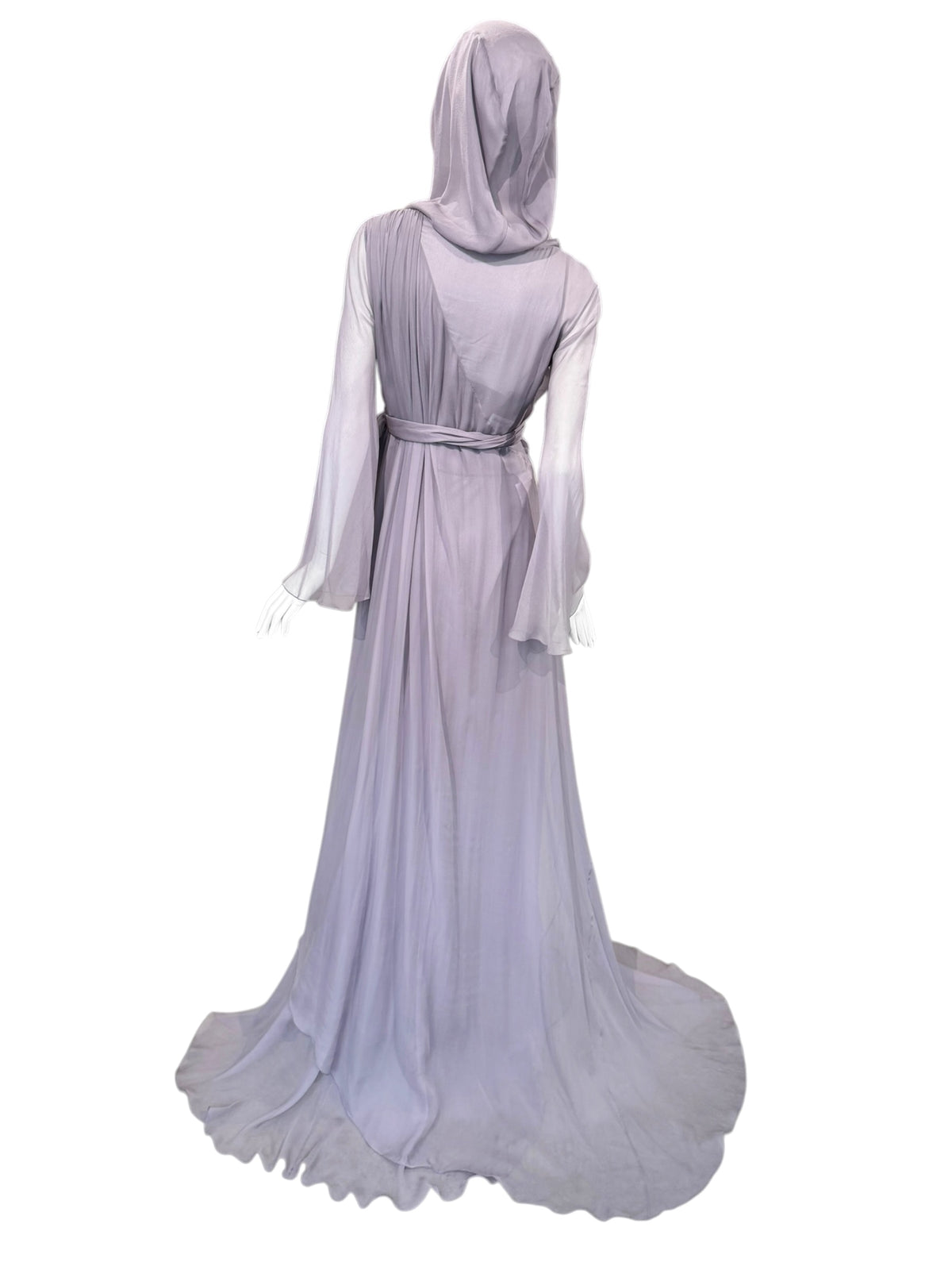 ALBERTA FERRETTI PRE-FALL 2023 LAVENDER SILK HOODED MAXI DRESS