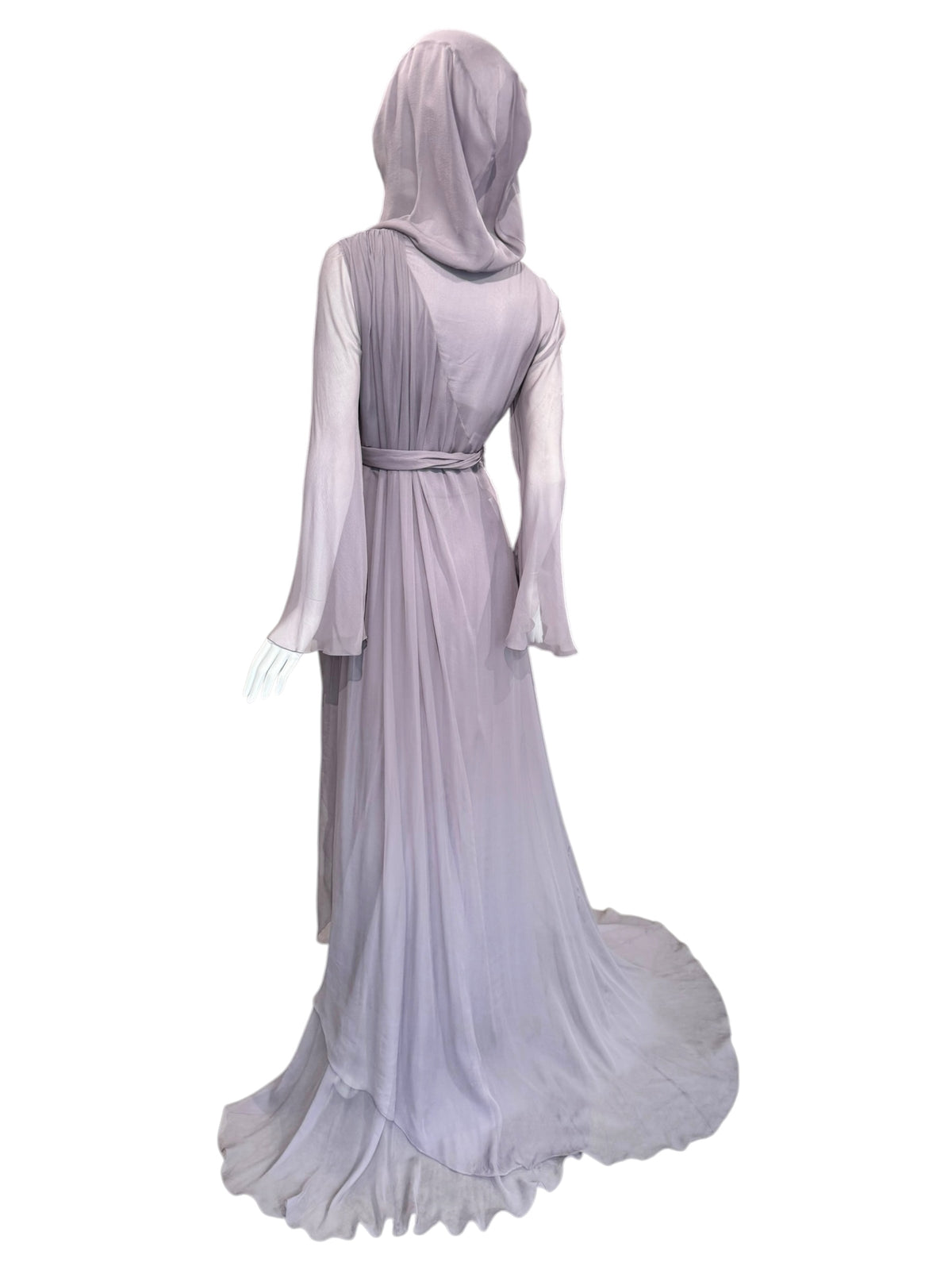 ALBERTA FERRETTI PRE-FALL 2023 LAVENDER SILK HOODED MAXI DRESS