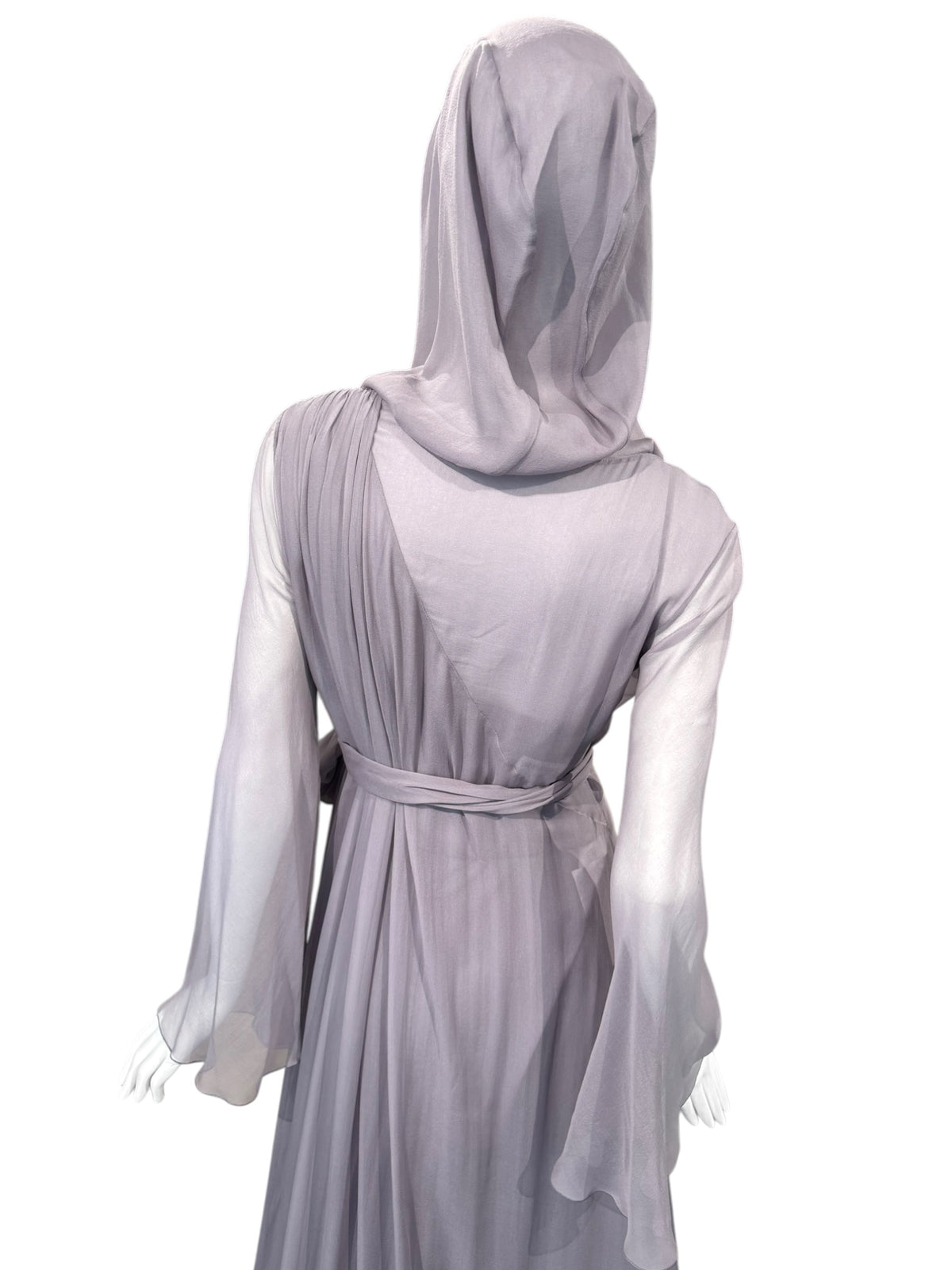 ALBERTA FERRETTI PRE-FALL 2023 LAVENDER SILK HOODED MAXI DRESS
