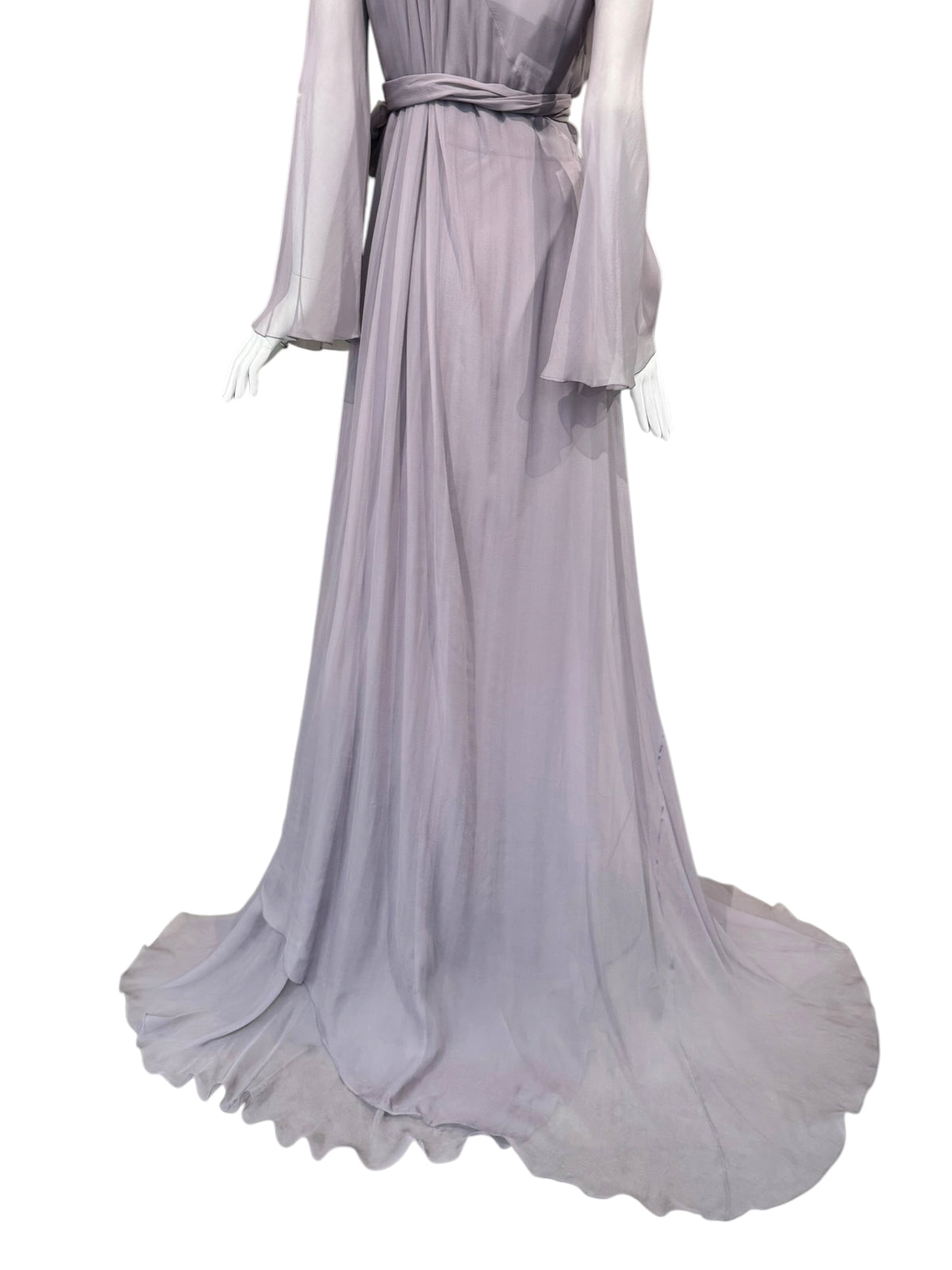 ALBERTA FERRETTI PRE-FALL 2023 LAVENDER SILK HOODED MAXI DRESS