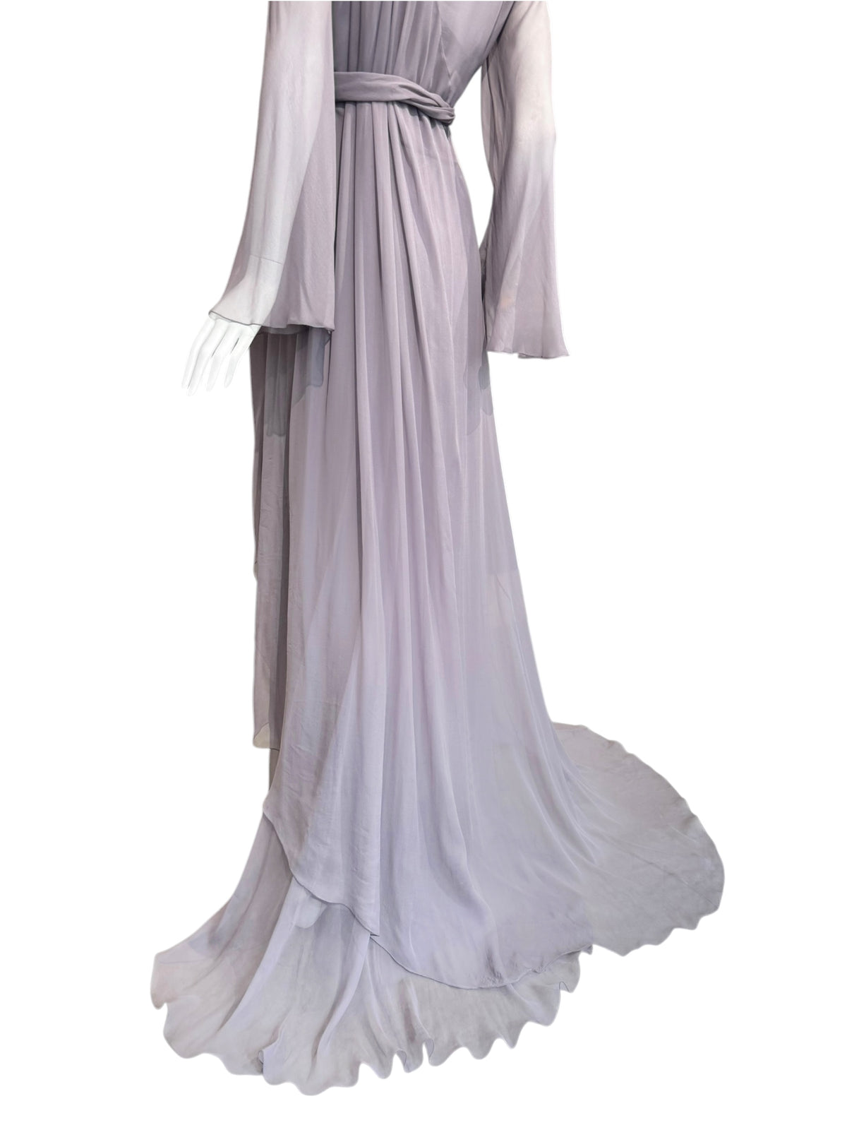 ALBERTA FERRETTI PRE-FALL 2023 LAVENDER SILK HOODED MAXI DRESS