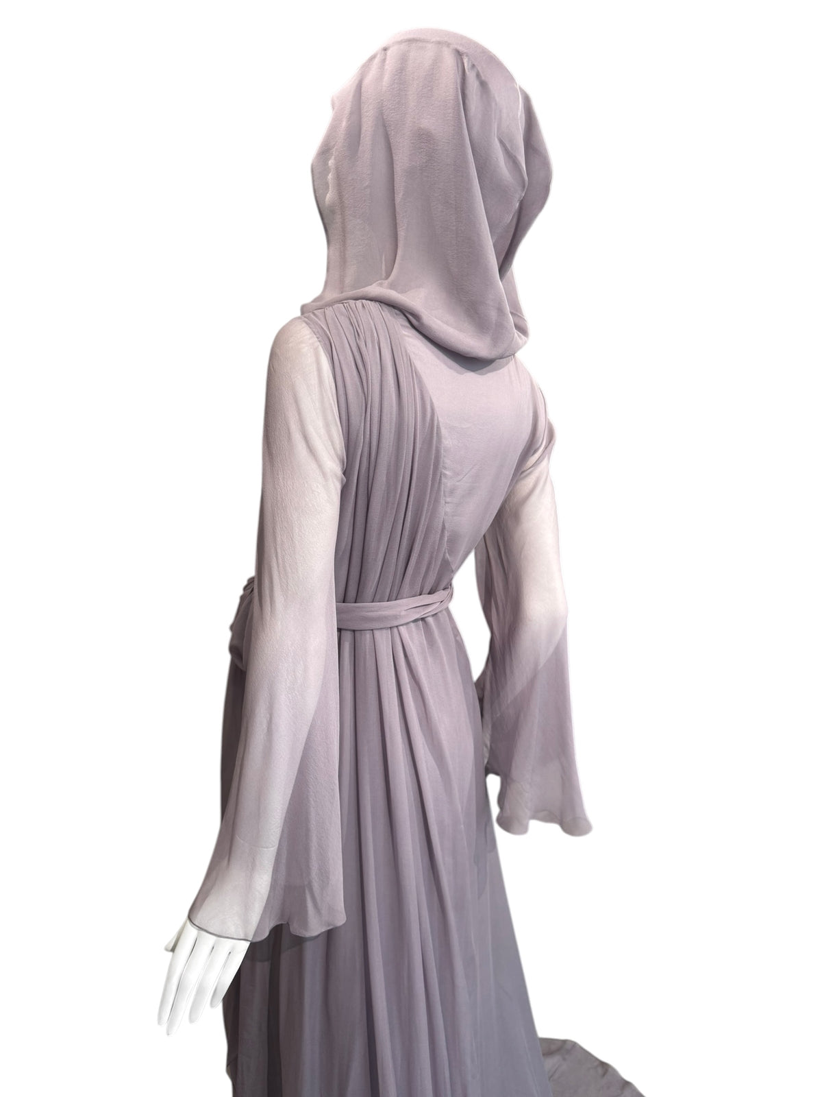 ALBERTA FERRETTI PRE-FALL 2023 LAVENDER SILK HOODED MAXI DRESS