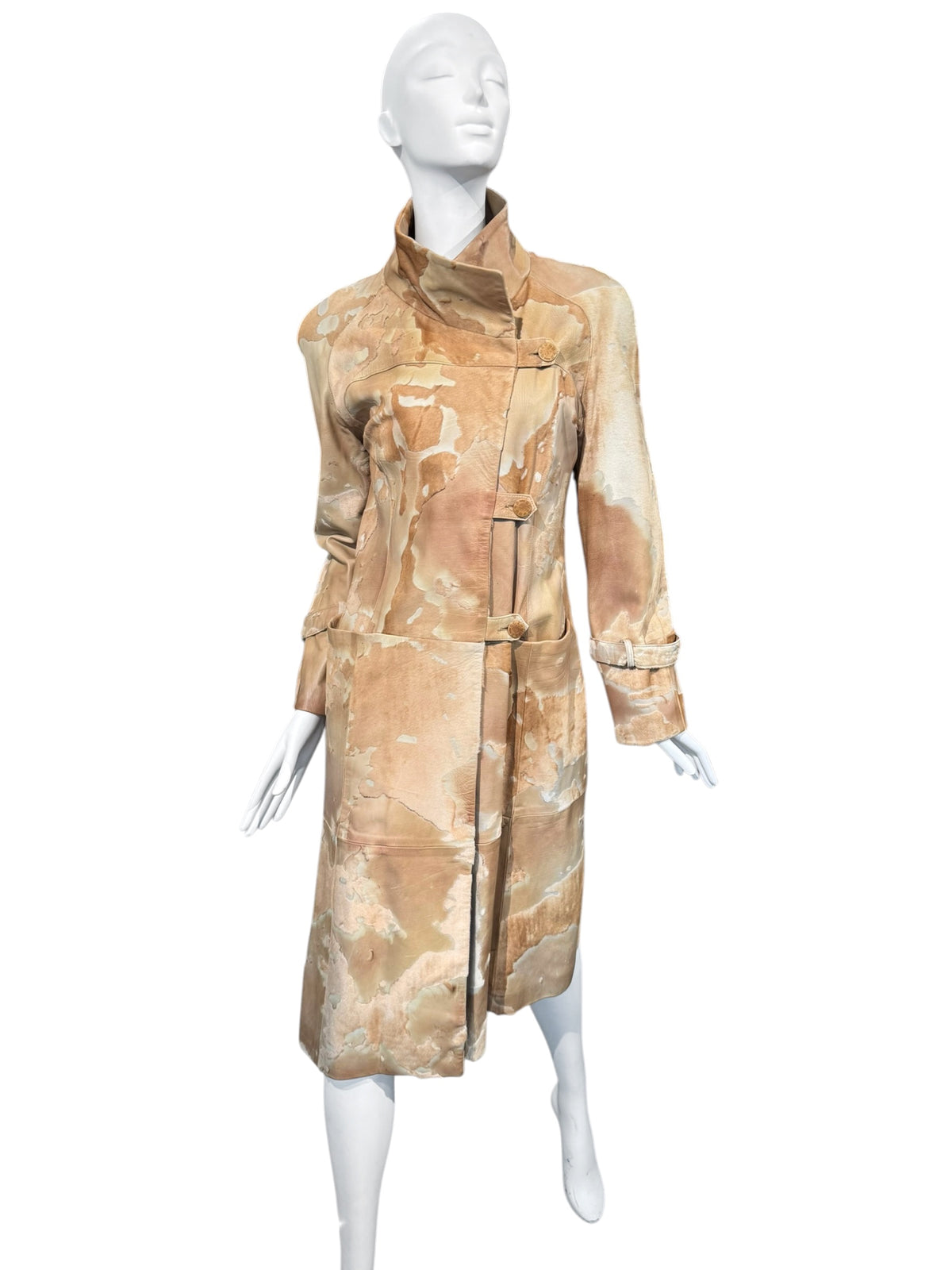 SCHERRER 2000s BY STÉPHANE ROLLAND BEIGE COWHIDE ASYMMETRICAL COAT