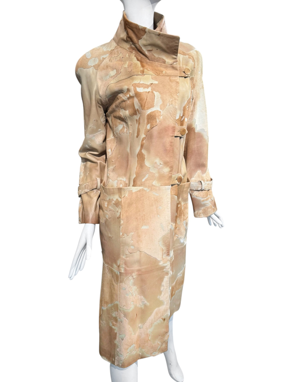 SCHERRER 2000s BY STÉPHANE ROLLAND BEIGE COWHIDE ASYMMETRICAL COAT