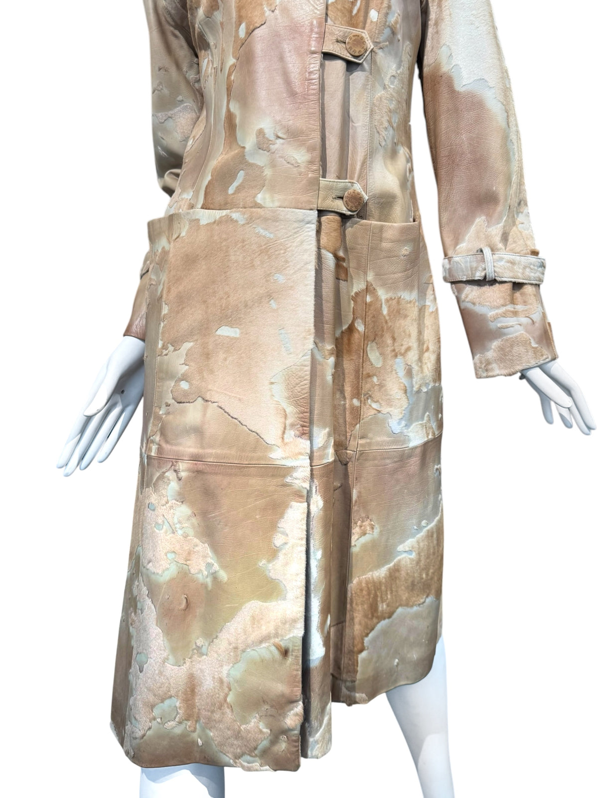 SCHERRER 2000s BY STÉPHANE ROLLAND BEIGE COWHIDE ASYMMETRICAL COAT