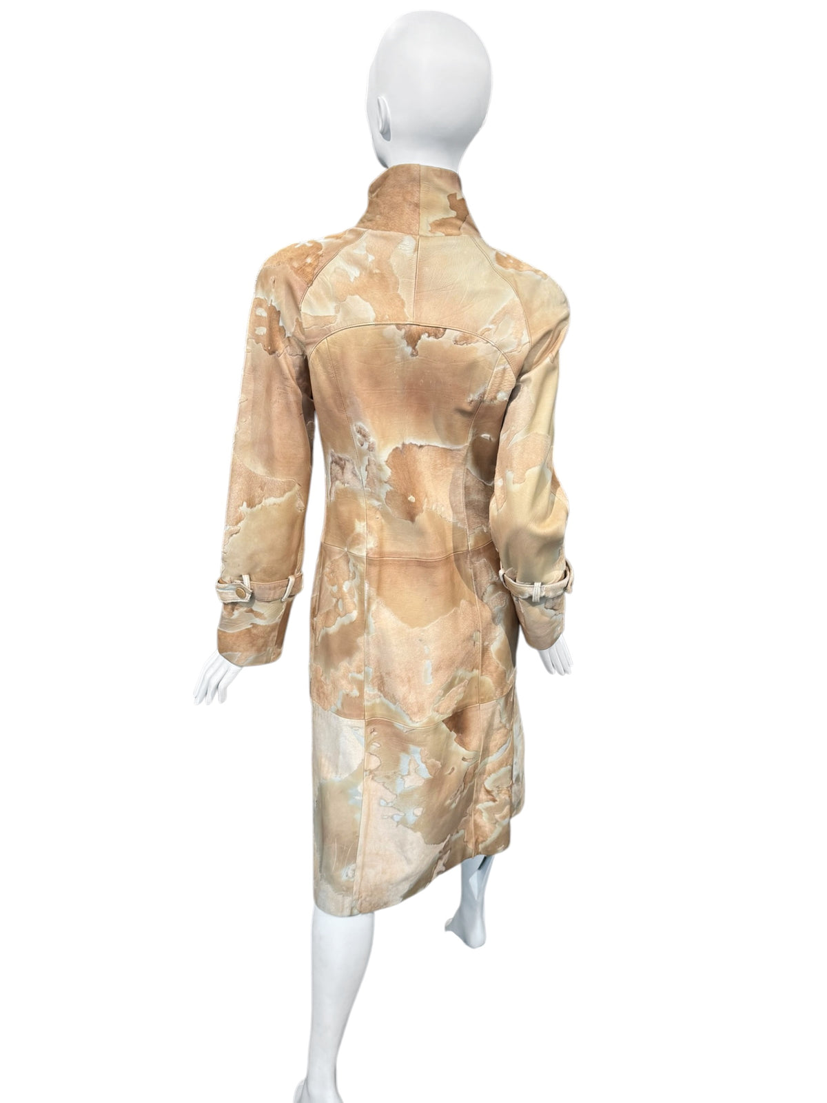 SCHERRER 2000s BY STÉPHANE ROLLAND BEIGE COWHIDE ASYMMETRICAL COAT