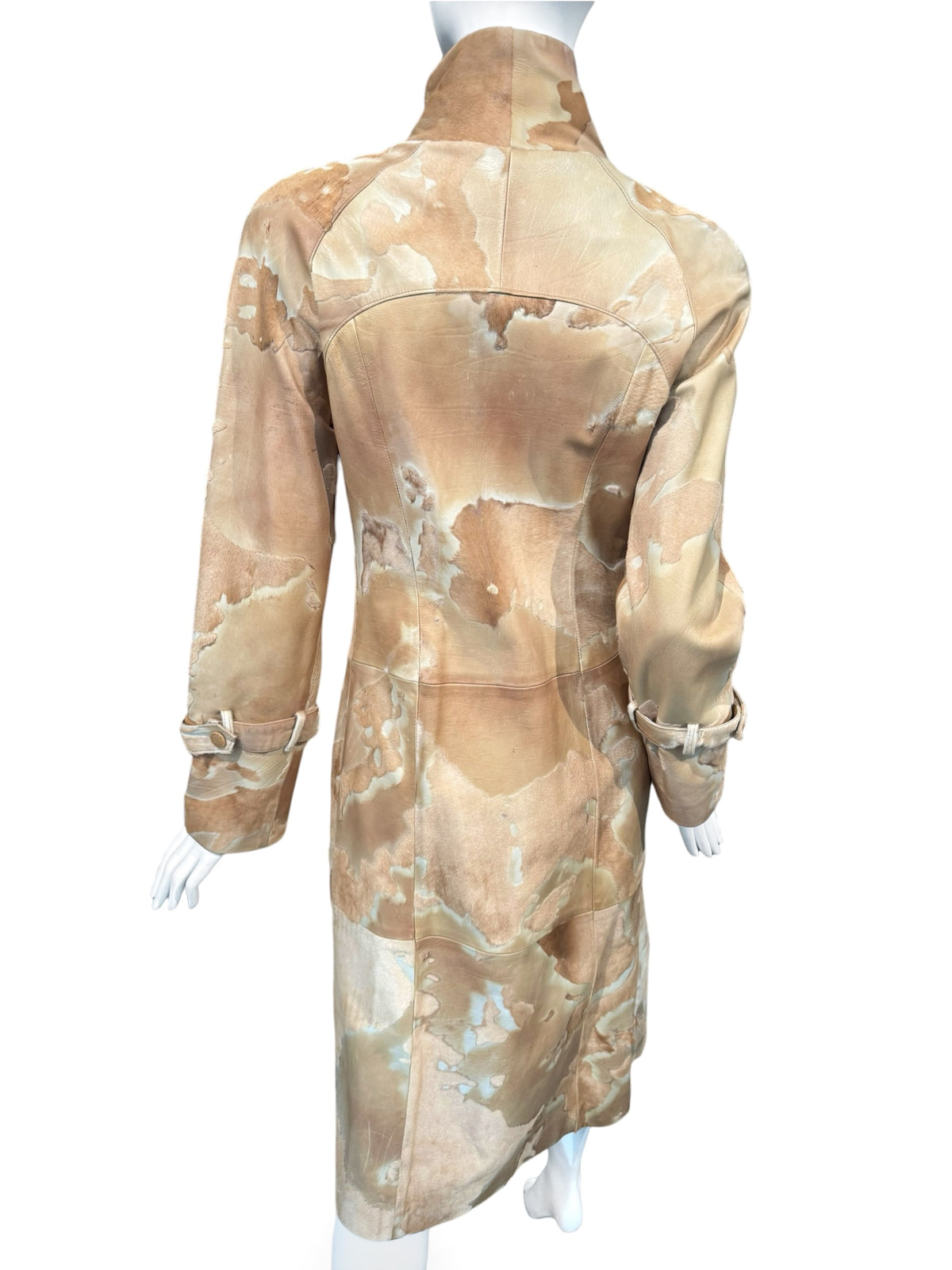 SCHERRER 2000s BY STÉPHANE ROLLAND BEIGE COWHIDE ASYMMETRICAL COAT