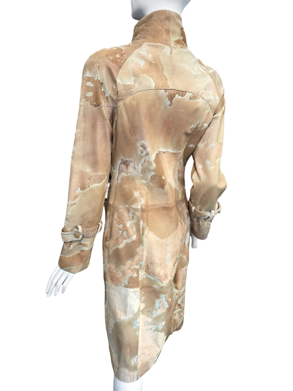 SCHERRER 2000s BY STÉPHANE ROLLAND BEIGE COWHIDE ASYMMETRICAL COAT