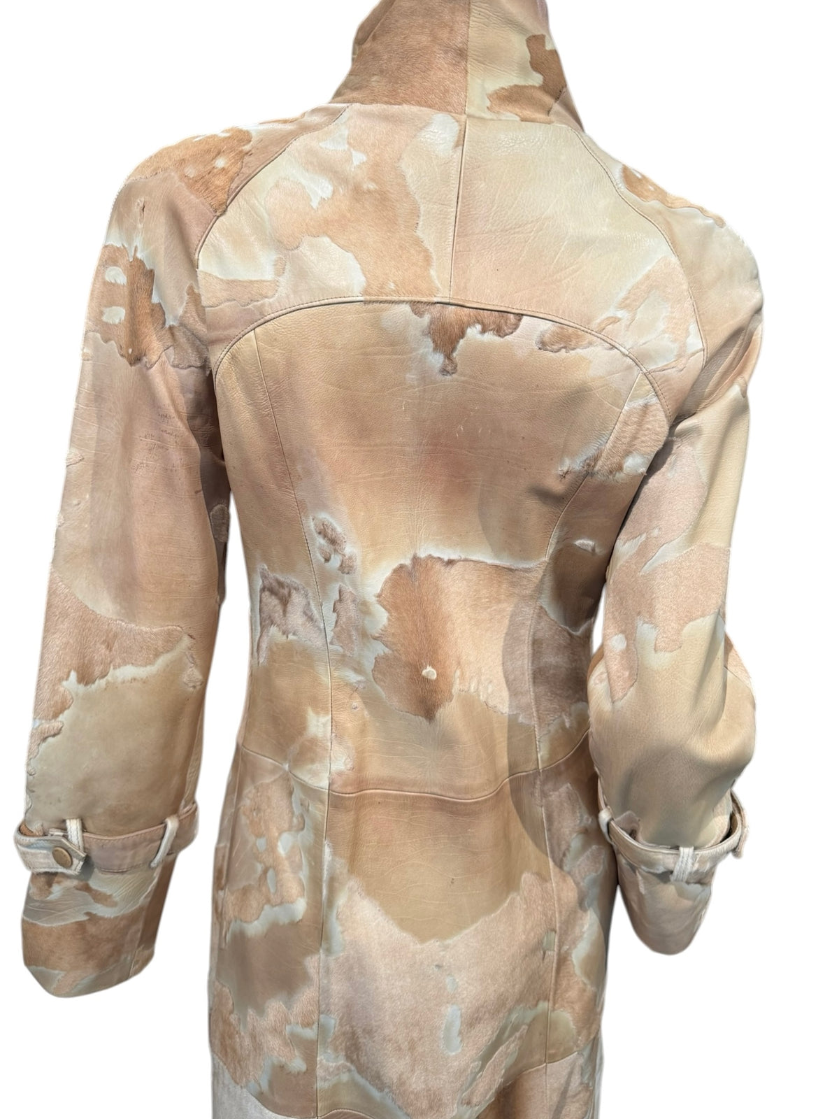 SCHERRER 2000s BY STÉPHANE ROLLAND BEIGE COWHIDE ASYMMETRICAL COAT