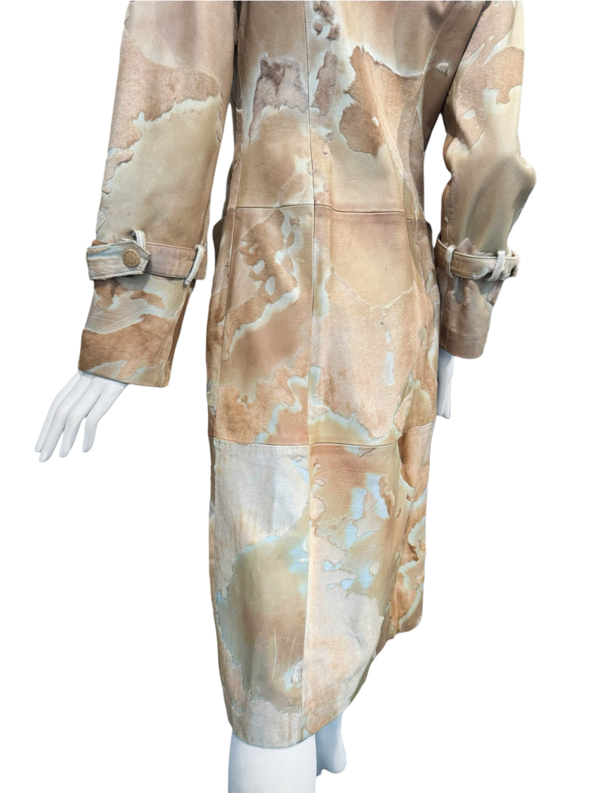 SCHERRER 2000s BY STÉPHANE ROLLAND BEIGE COWHIDE ASYMMETRICAL COAT