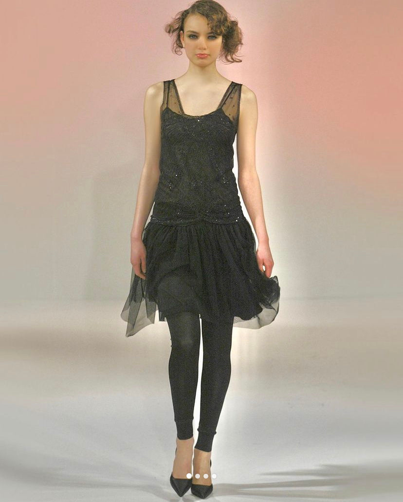 PLEIN SUD FW2004 BLACK TULLE & SILK SLIP DRESS