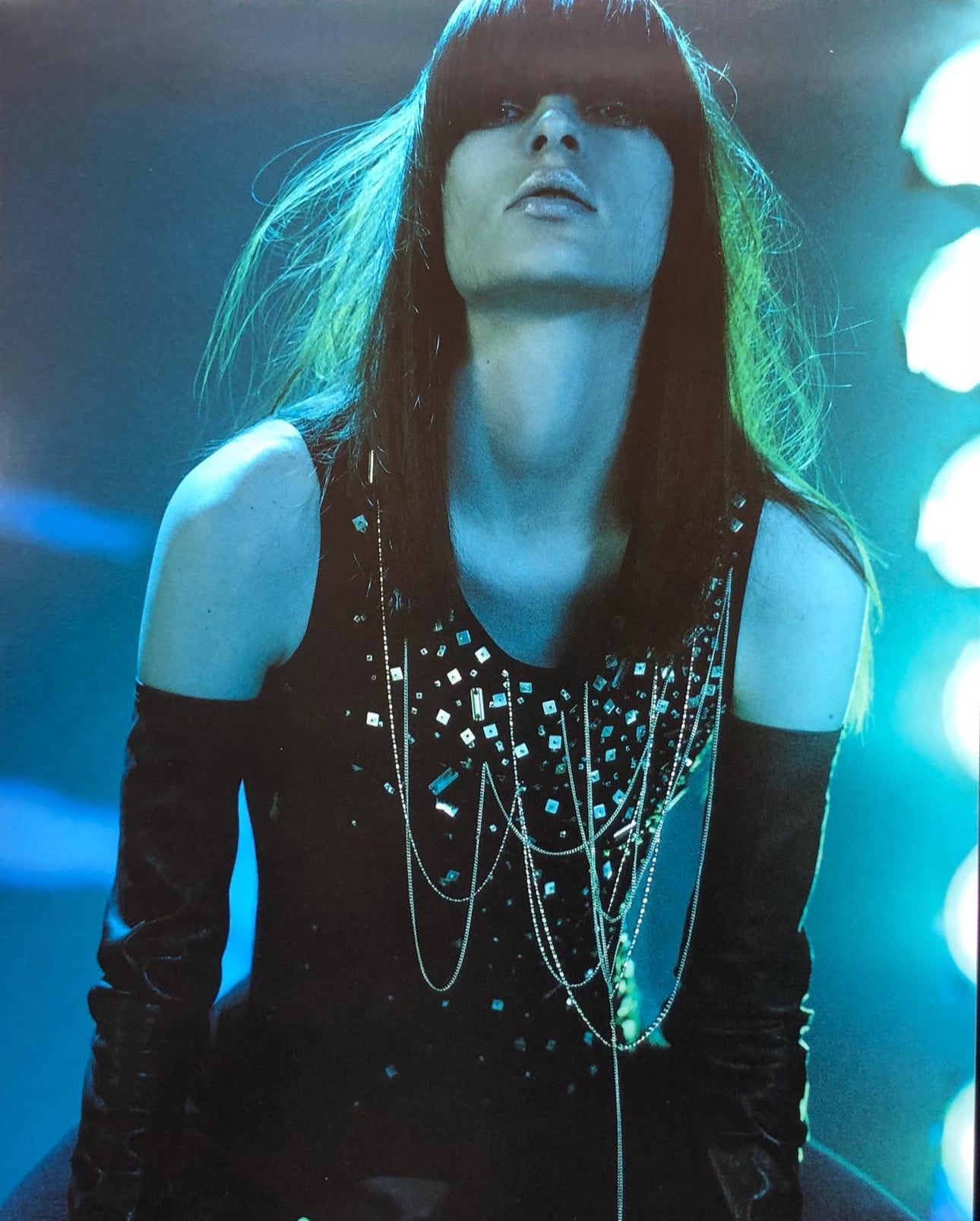 PLEIN SUD FW2003 BLACK SILK CHAINS & SEQUINS EMBELLISHED TANK TOP
