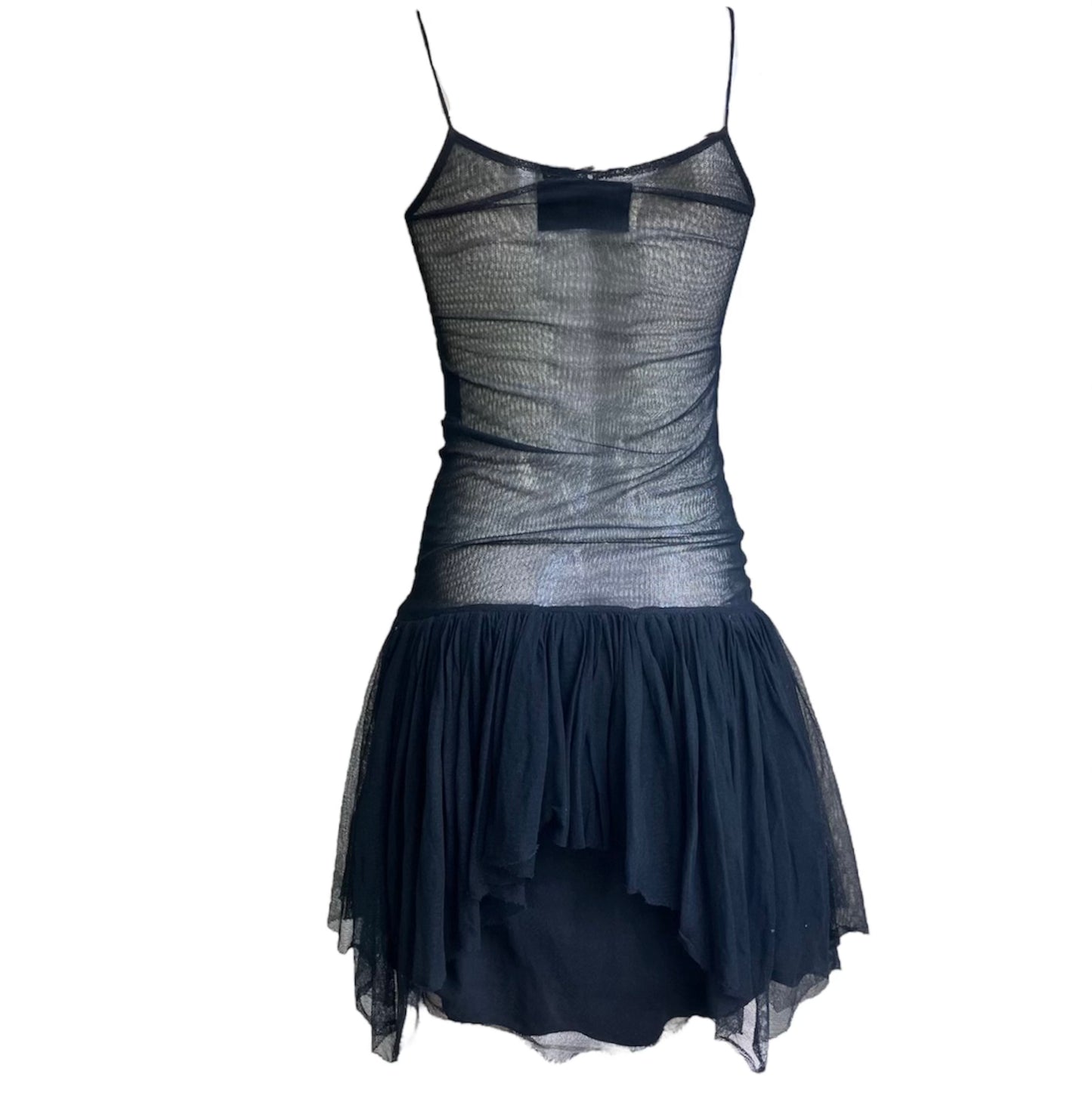 PLEIN SUD FW2004 BLACK TULLE & SILK SLIP DRESS