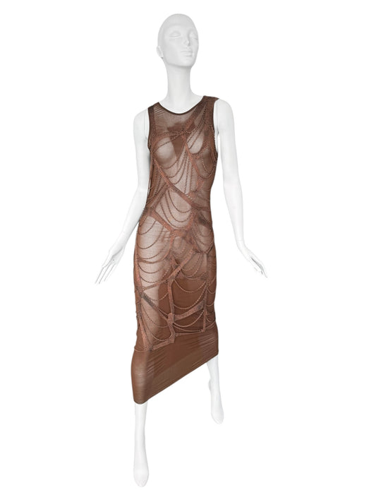 PLEIN SUD SS2001 BROWN CHAINS BONDAGE DRESS