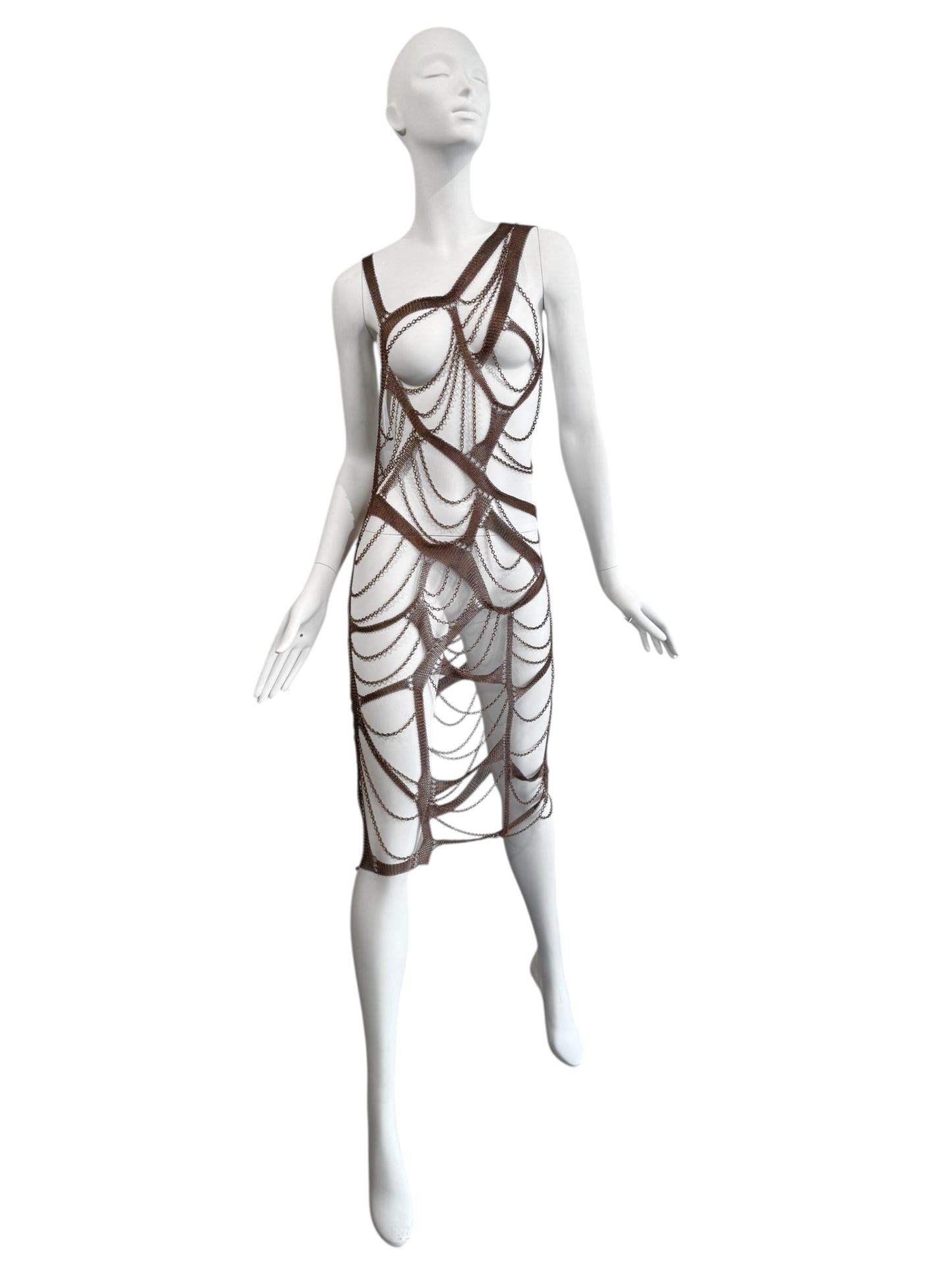 PLEIN SUD SS2001 BROWN CHAINS BONDAGE DRESS