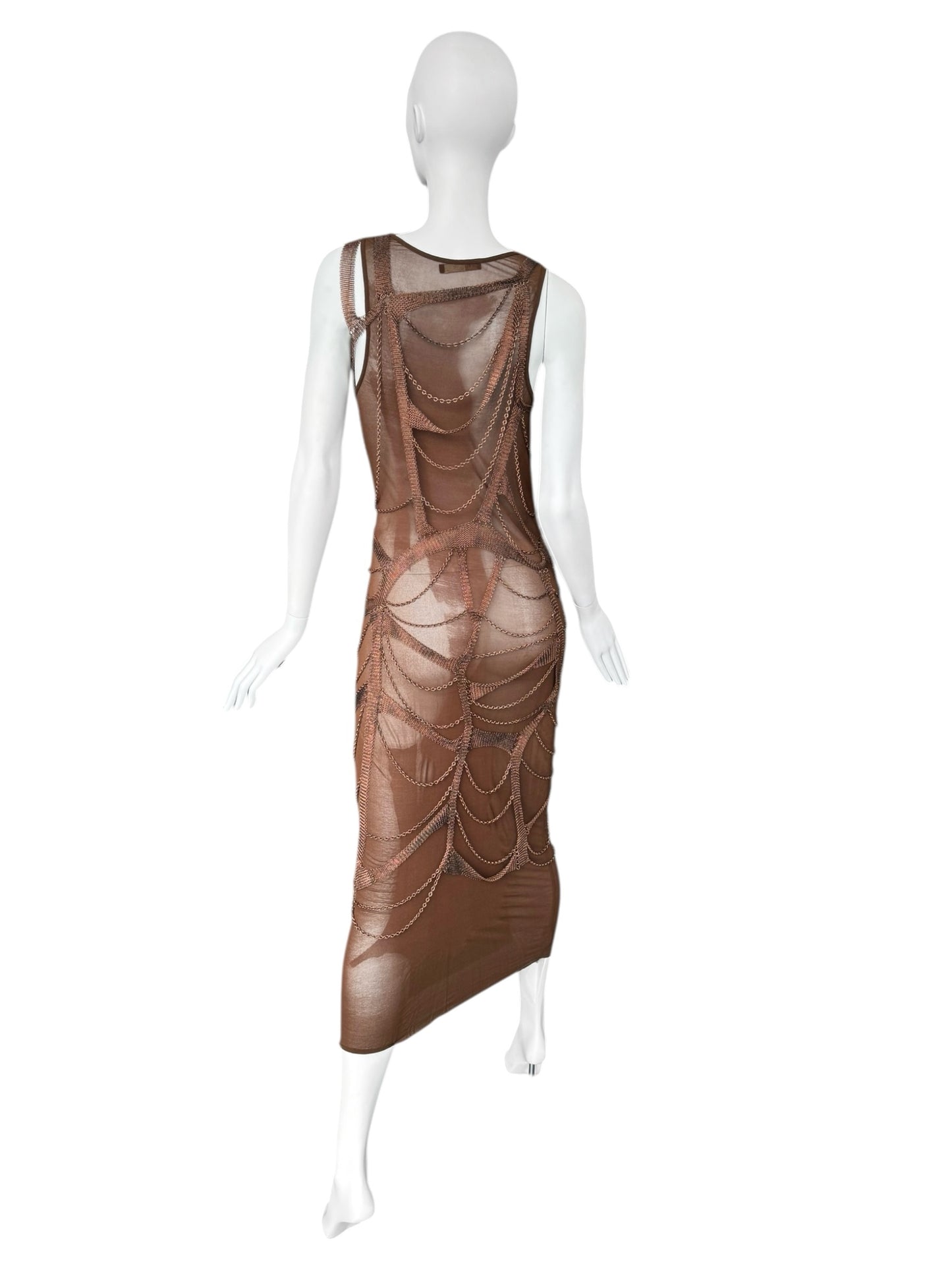 PLEIN SUD SS2001 BROWN CHAINS BONDAGE DRESS