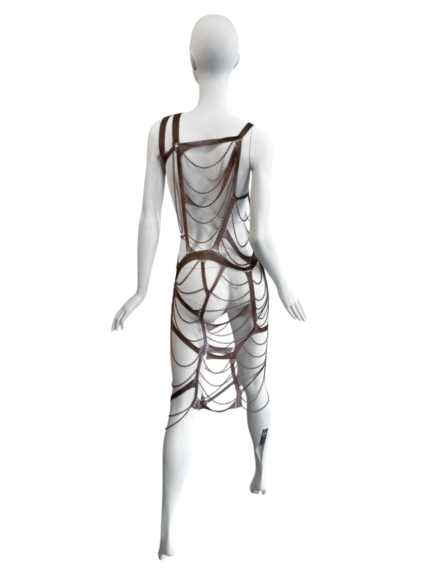 PLEIN SUD SS2001 BROWN CHAINS BONDAGE DRESS