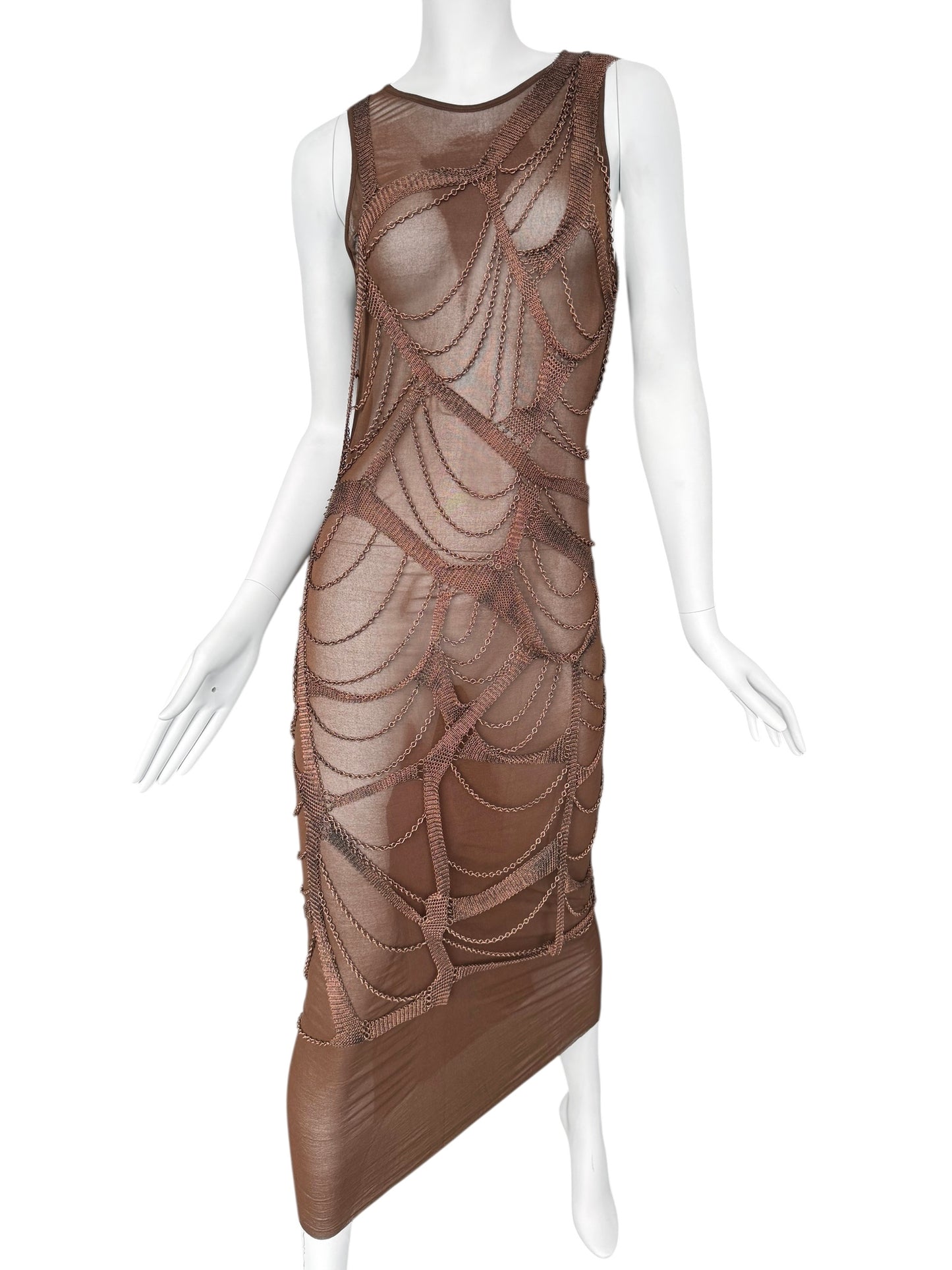 PLEIN SUD SS2001 BROWN CHAINS BONDAGE DRESS