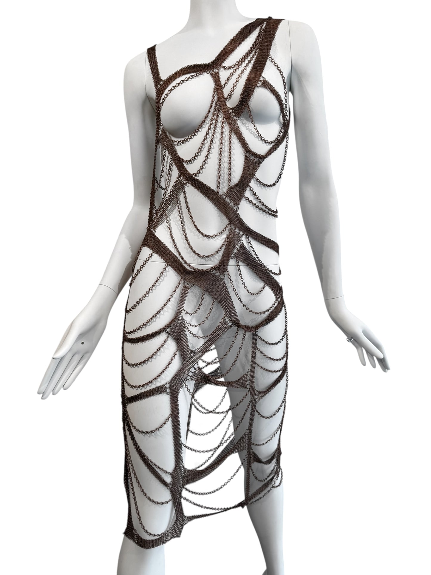 PLEIN SUD SS2001 BROWN CHAINS BONDAGE DRESS