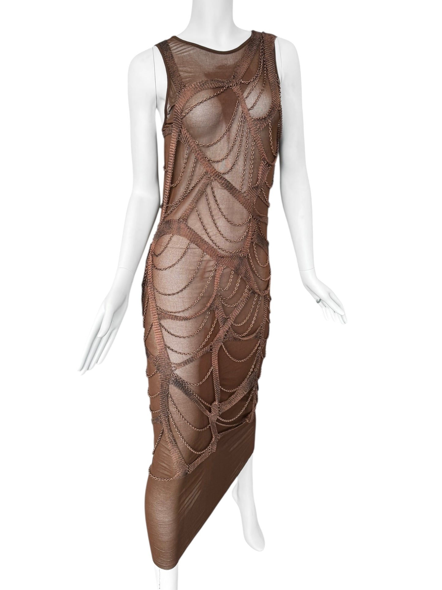 PLEIN SUD SS2001 BROWN CHAINS BONDAGE DRESS