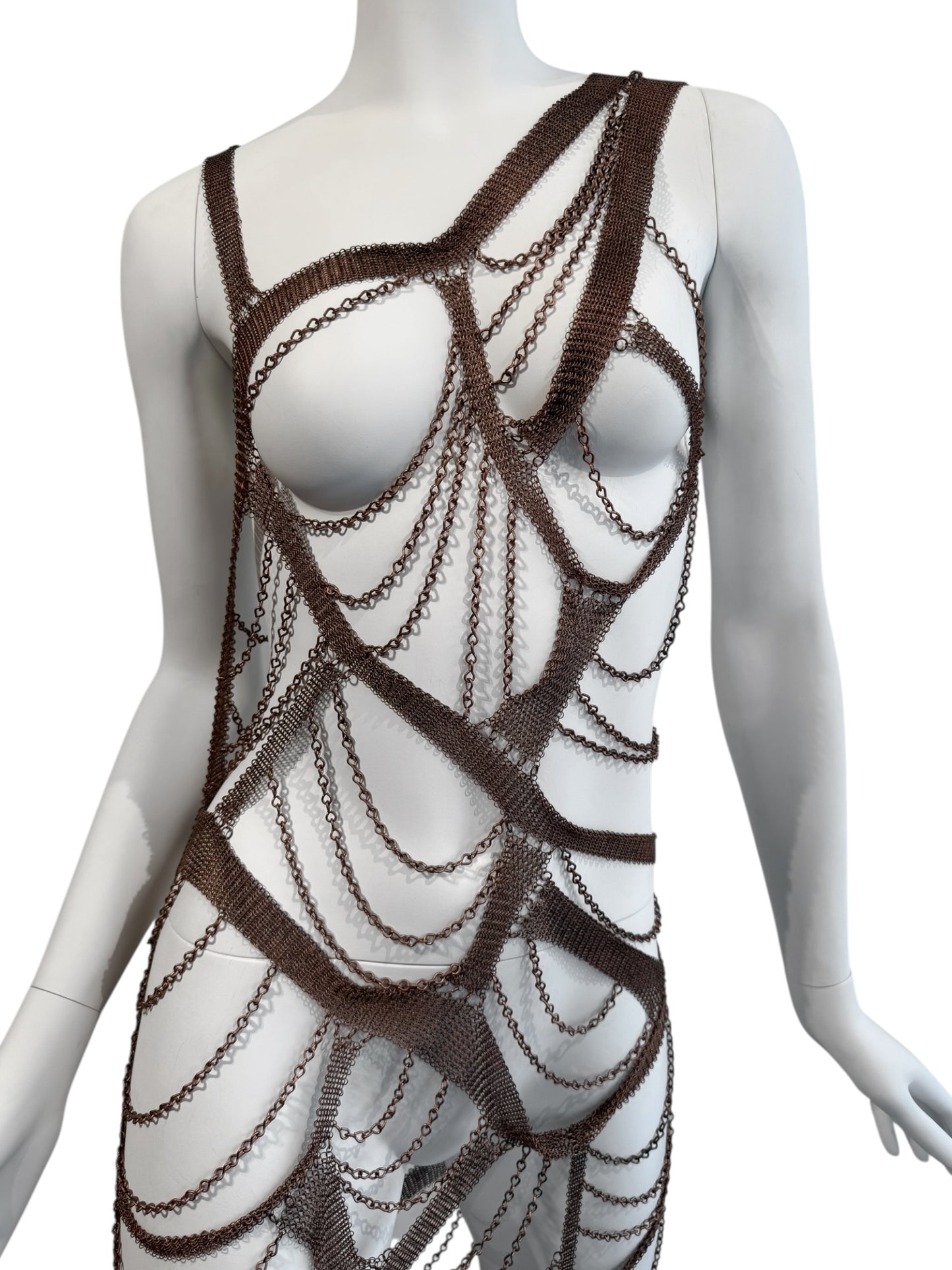 PLEIN SUD SS2001 BROWN CHAINS BONDAGE DRESS