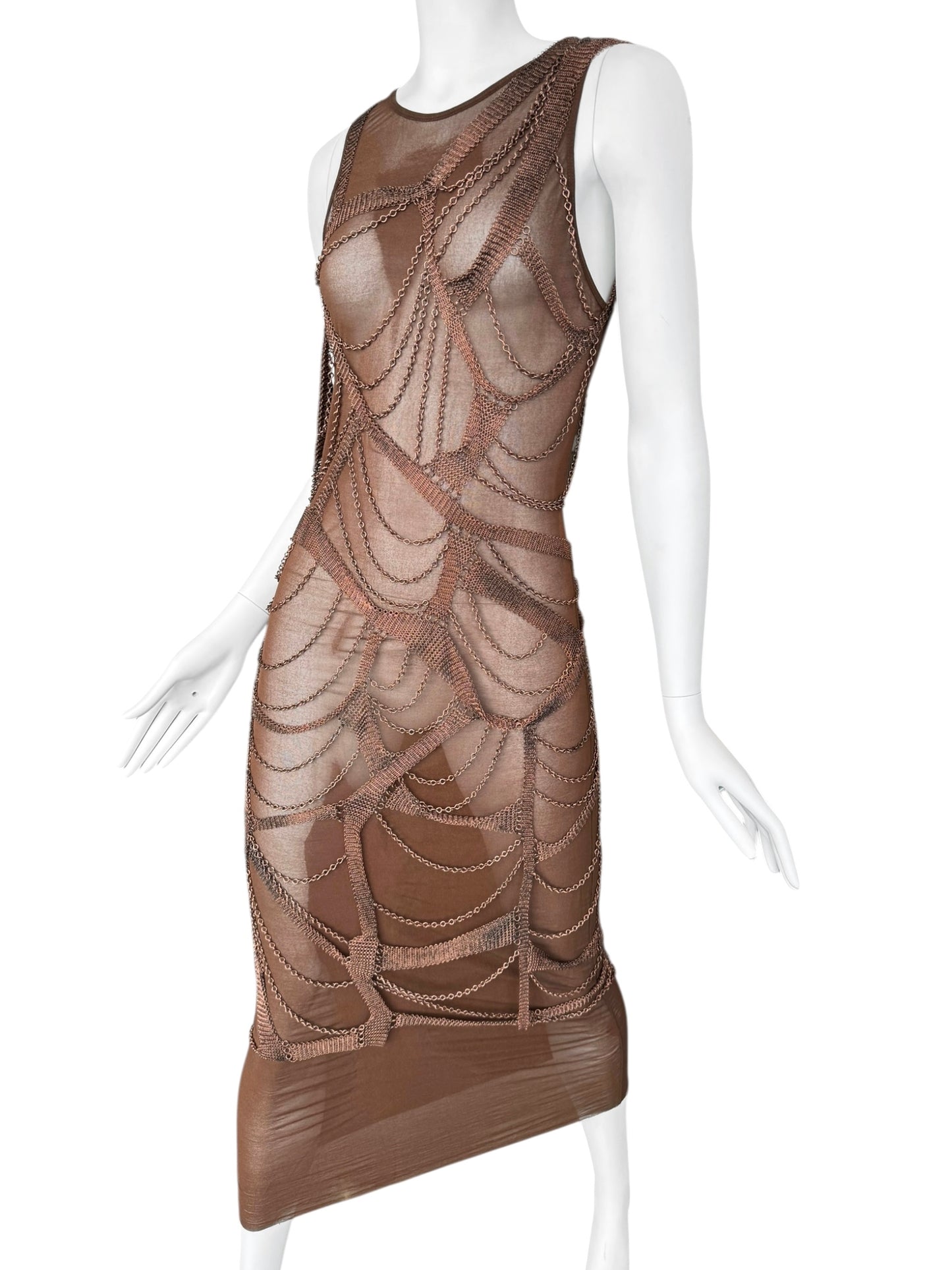 PLEIN SUD SS2001 BROWN CHAINS BONDAGE DRESS