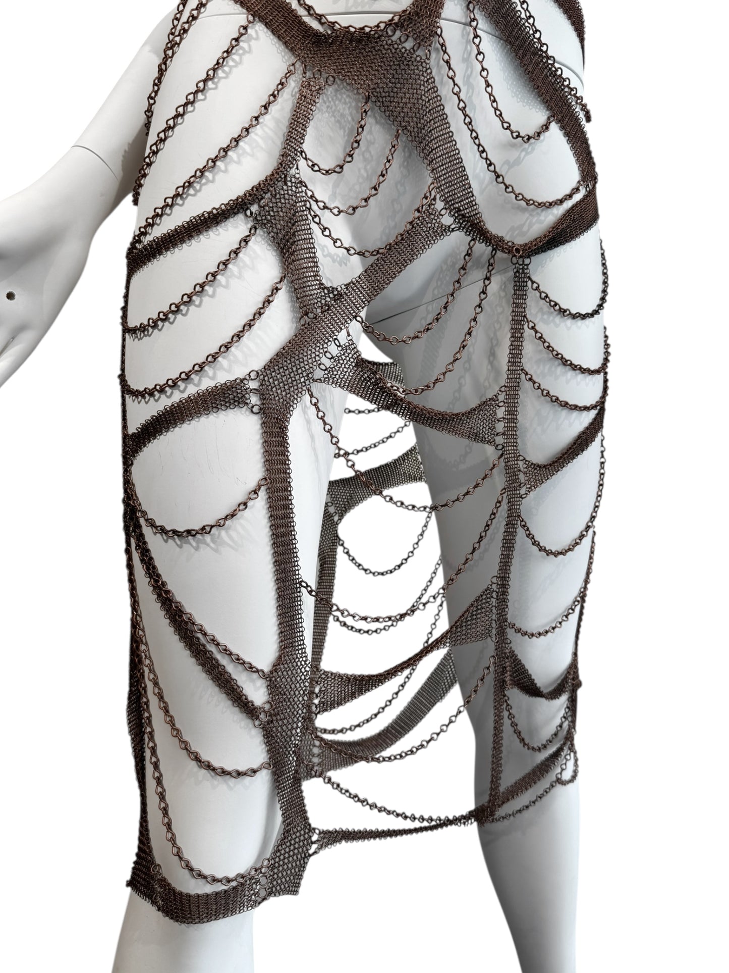 PLEIN SUD SS2001 BROWN CHAINS BONDAGE DRESS