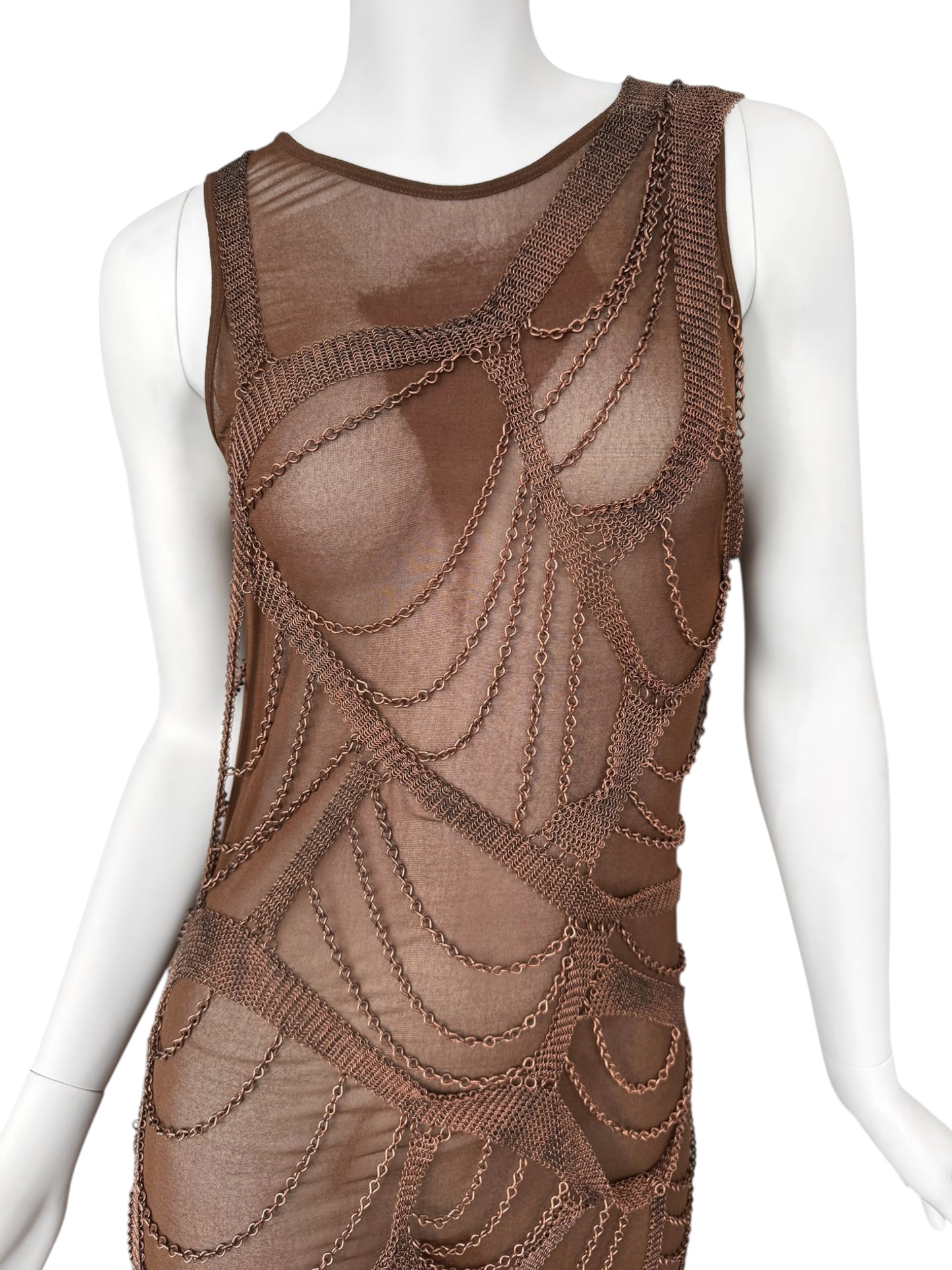 PLEIN SUD SS2001 BROWN CHAINS BONDAGE DRESS