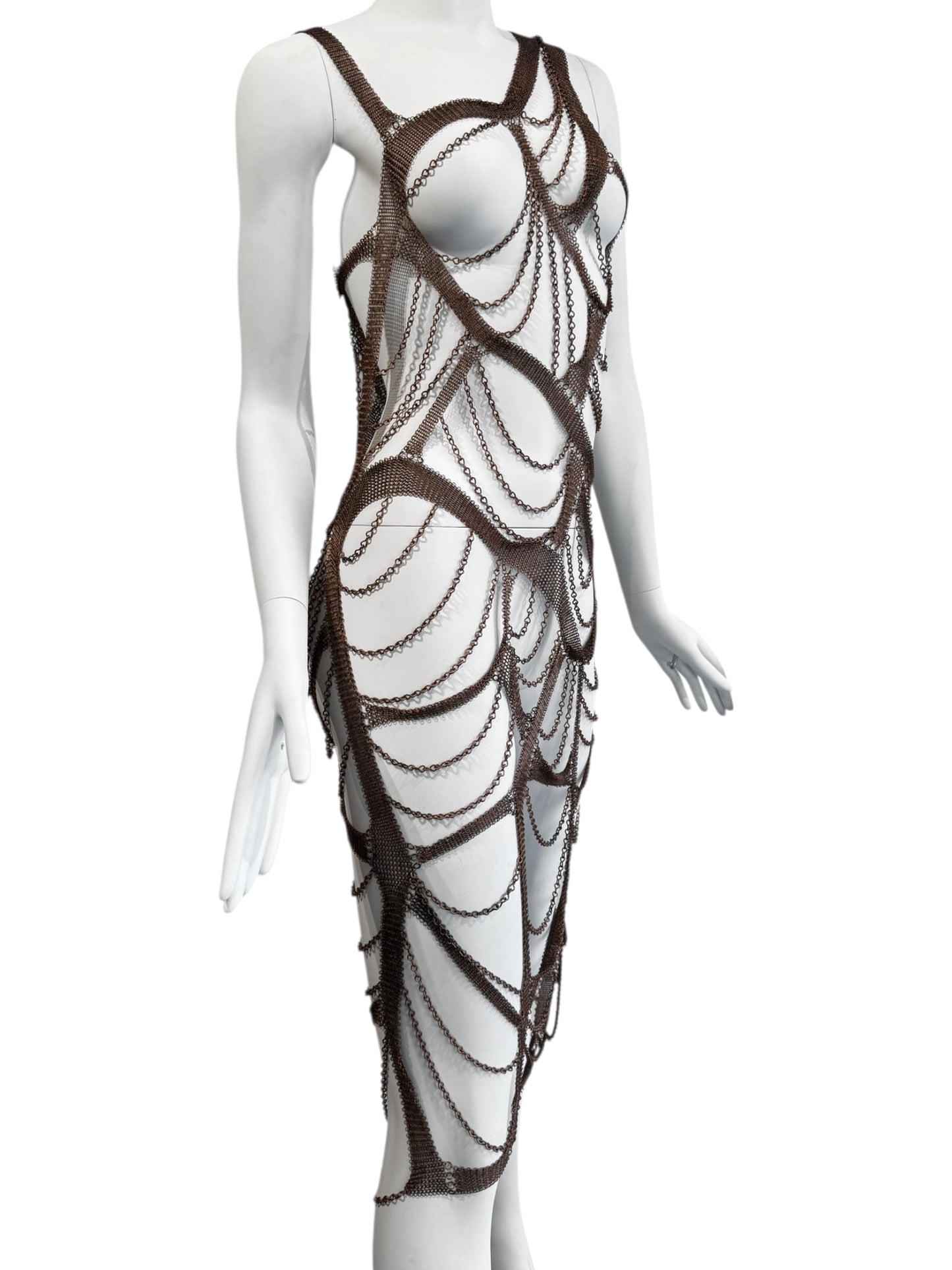 PLEIN SUD SS2001 BROWN CHAINS BONDAGE DRESS