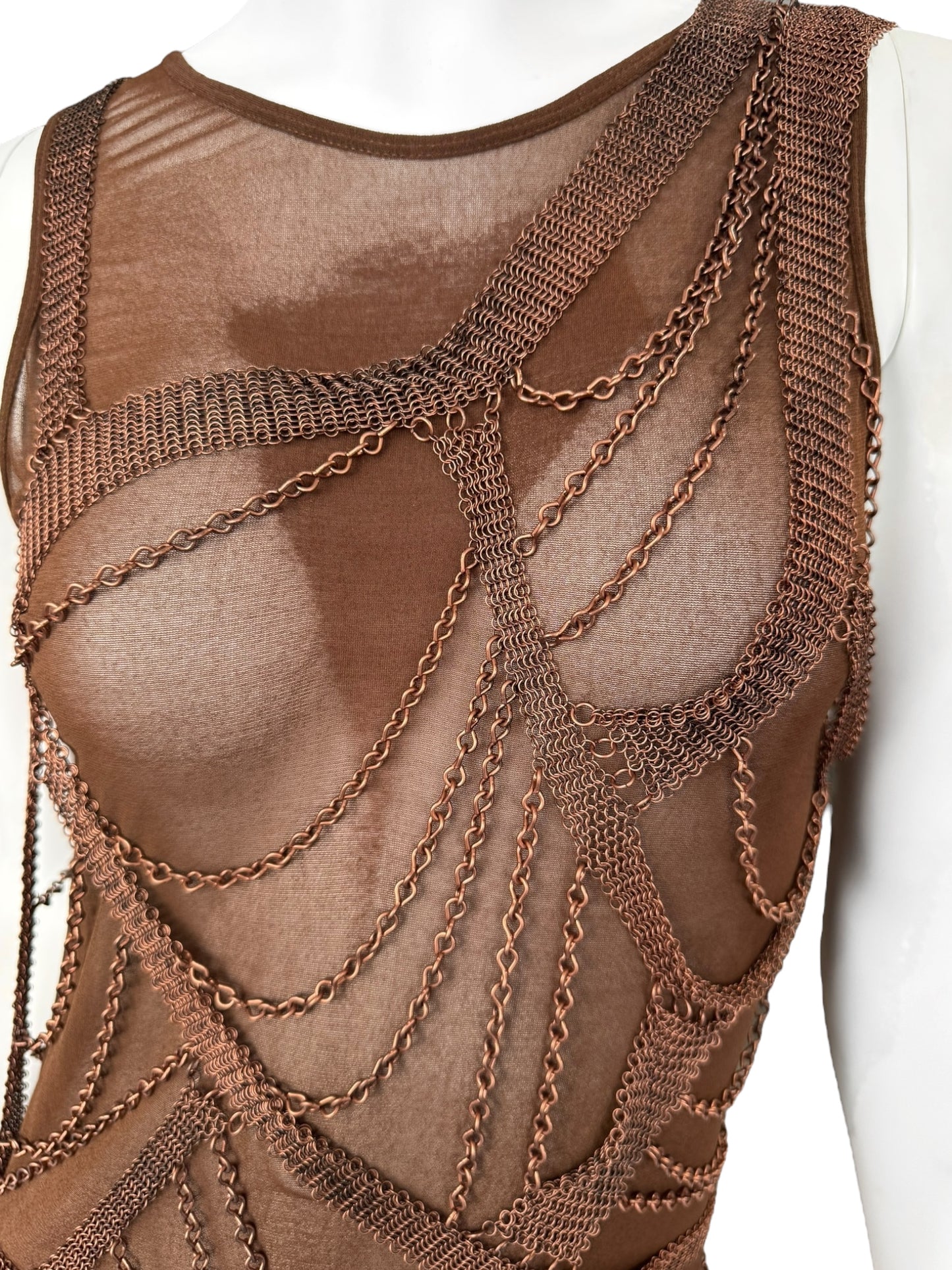 PLEIN SUD SS2001 BROWN CHAINS BONDAGE DRESS