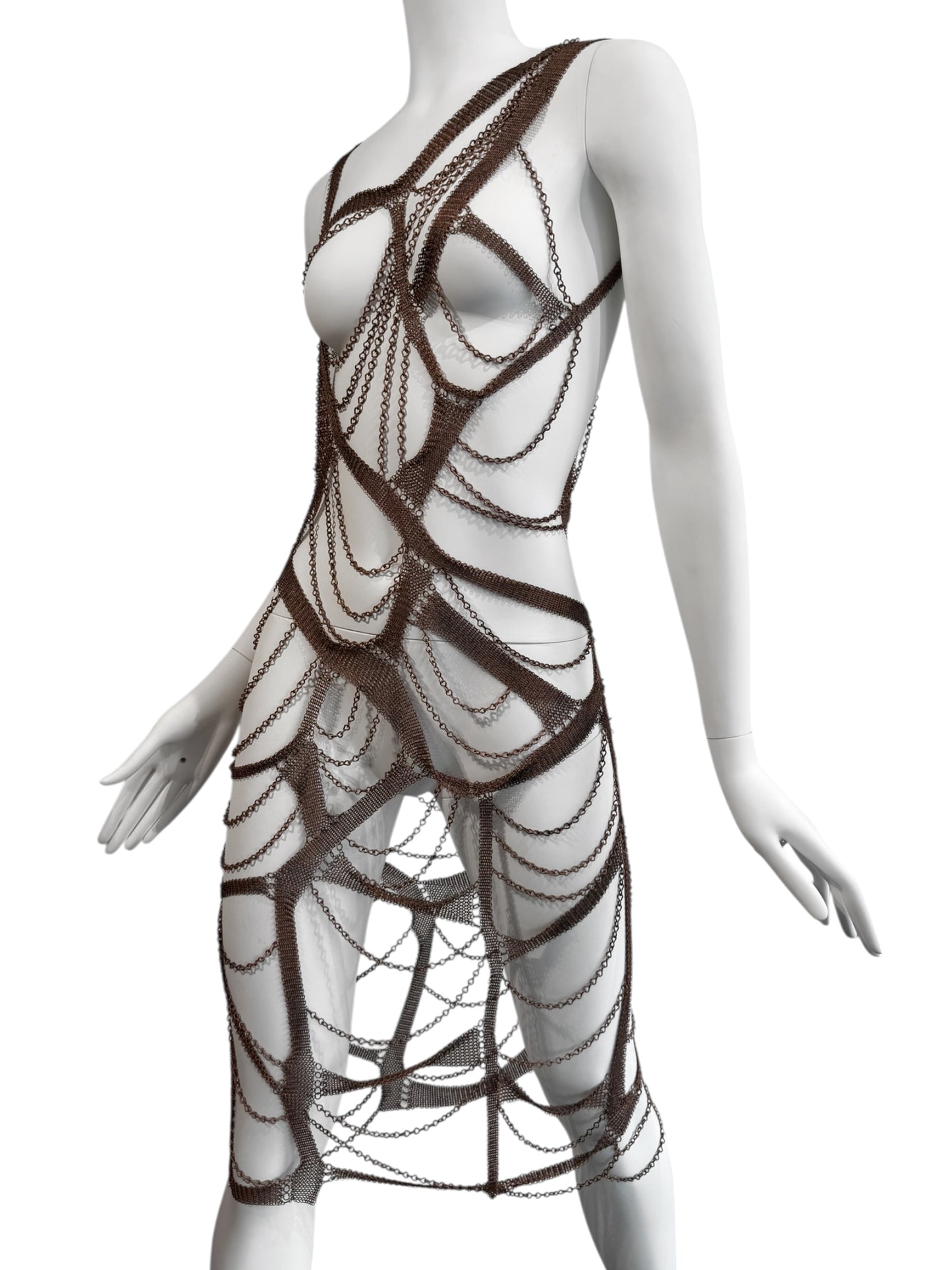 PLEIN SUD SS2001 BROWN CHAINS BONDAGE DRESS