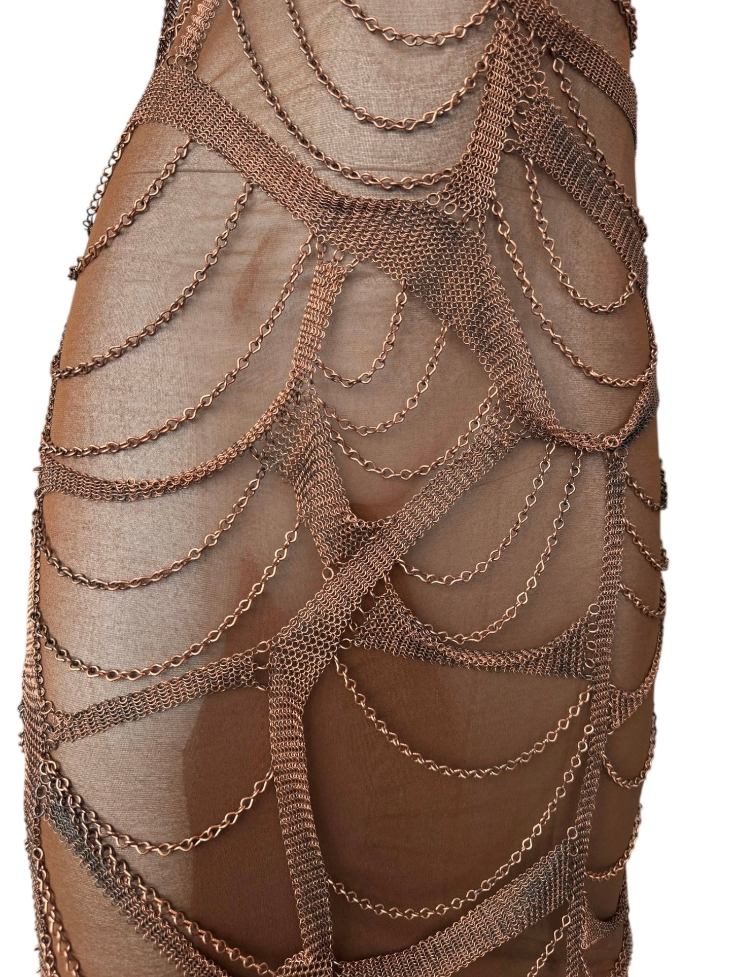 PLEIN SUD SS2001 BROWN CHAINS BONDAGE DRESS