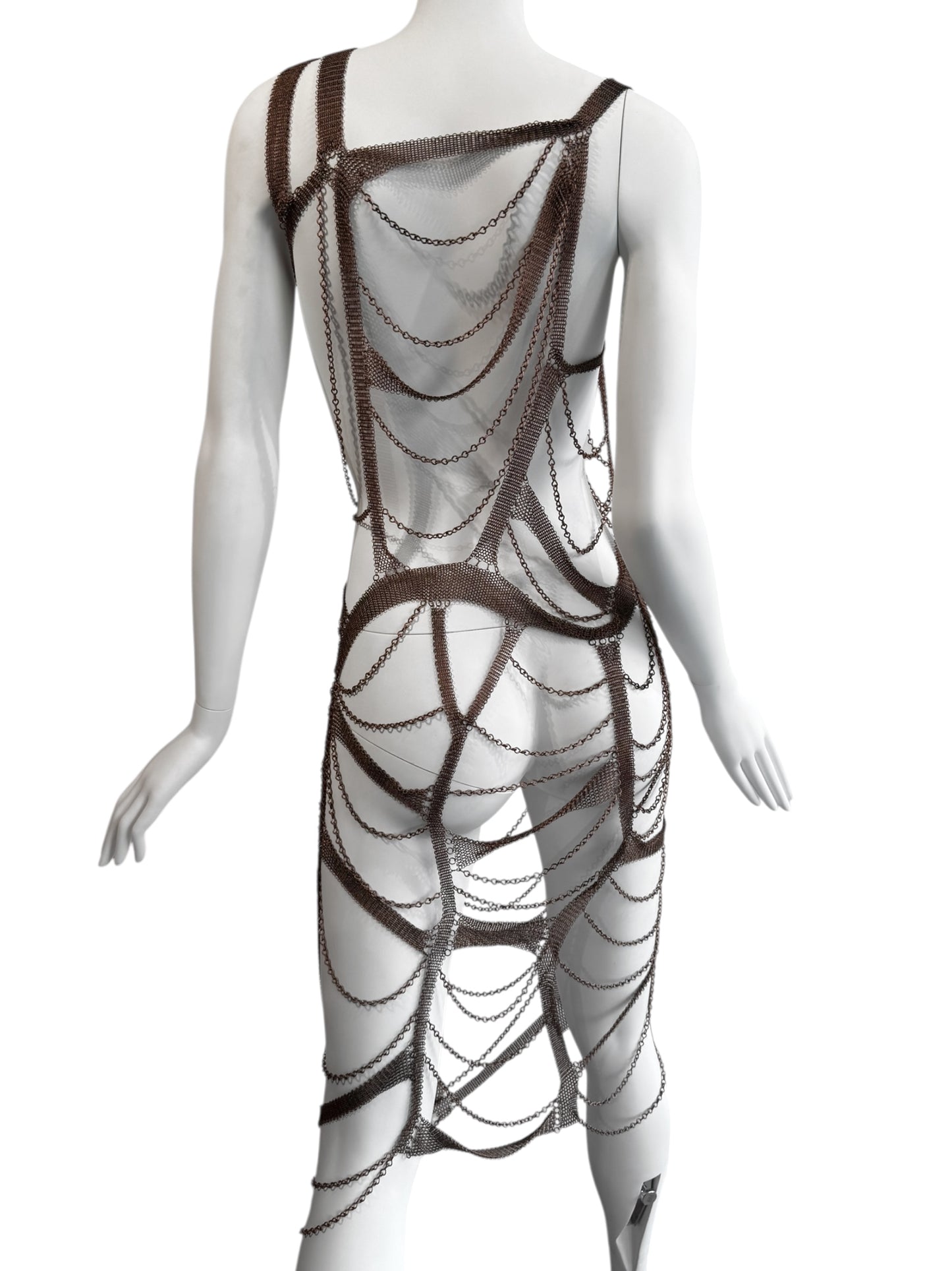 PLEIN SUD SS2001 BROWN CHAINS BONDAGE DRESS