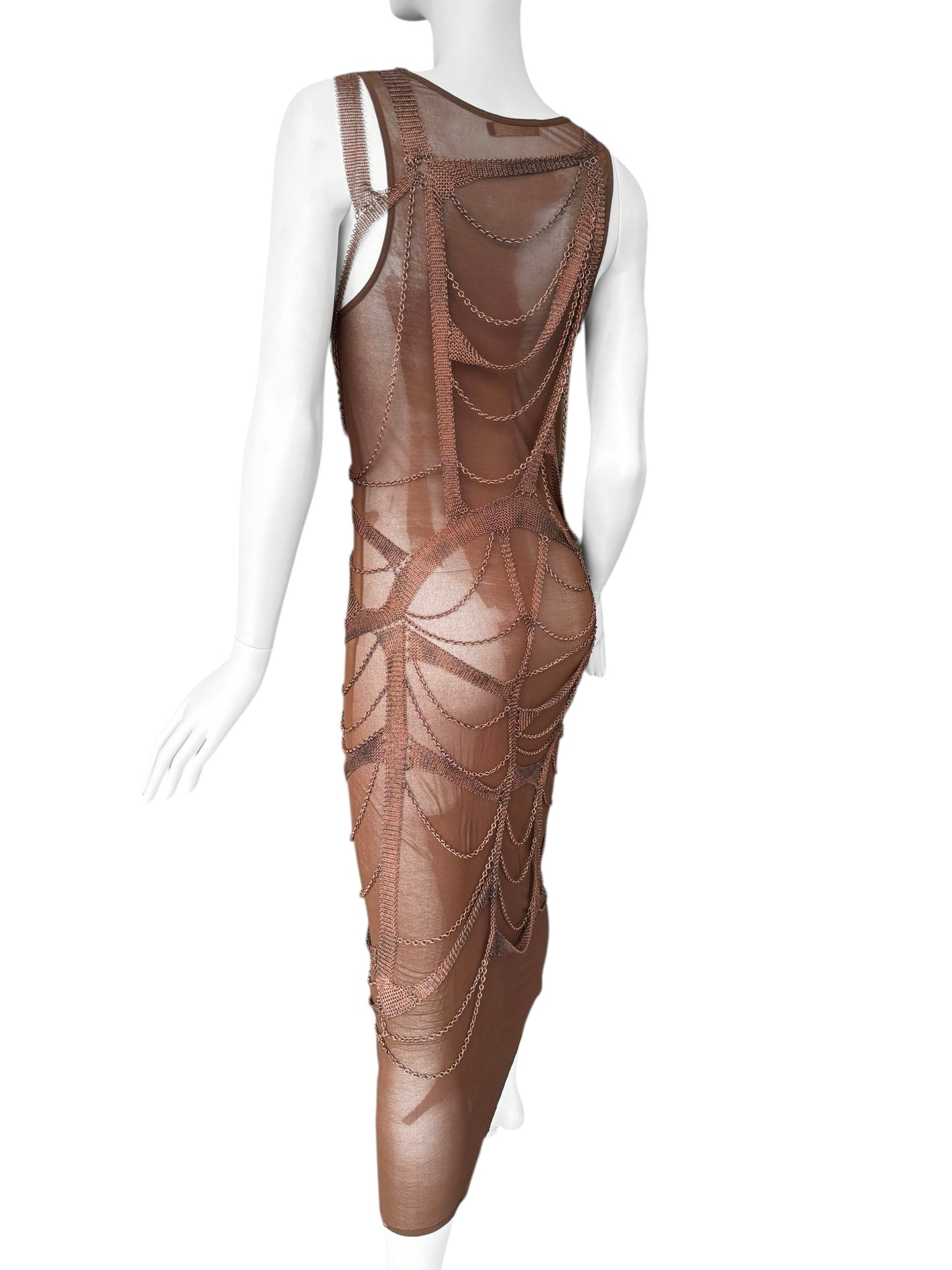 PLEIN SUD SS2001 BROWN CHAINS BONDAGE DRESS