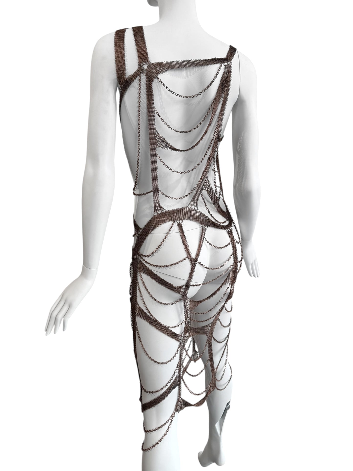 PLEIN SUD SS2001 BROWN CHAINS BONDAGE DRESS