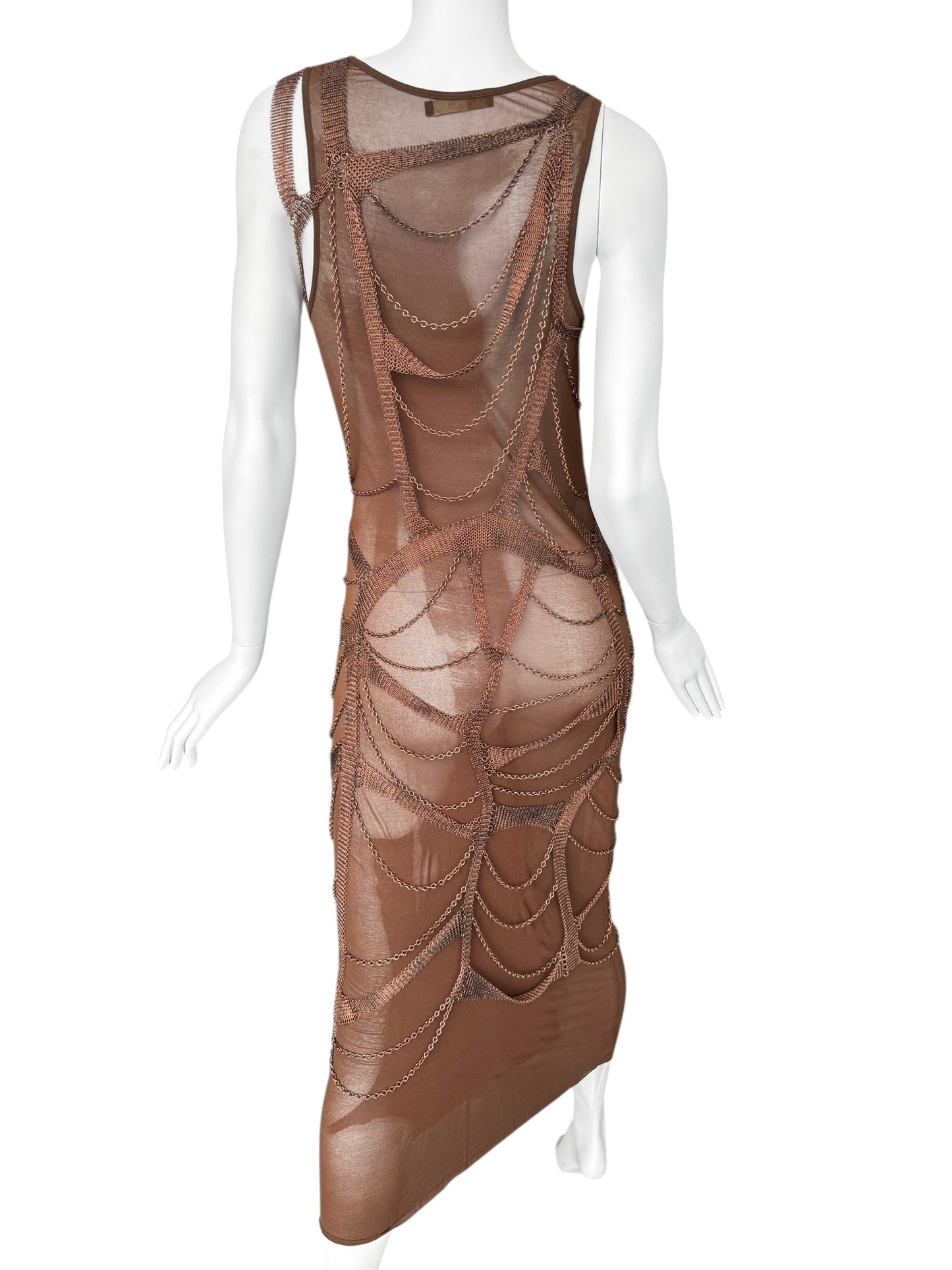 PLEIN SUD SS2001 BROWN CHAINS BONDAGE DRESS