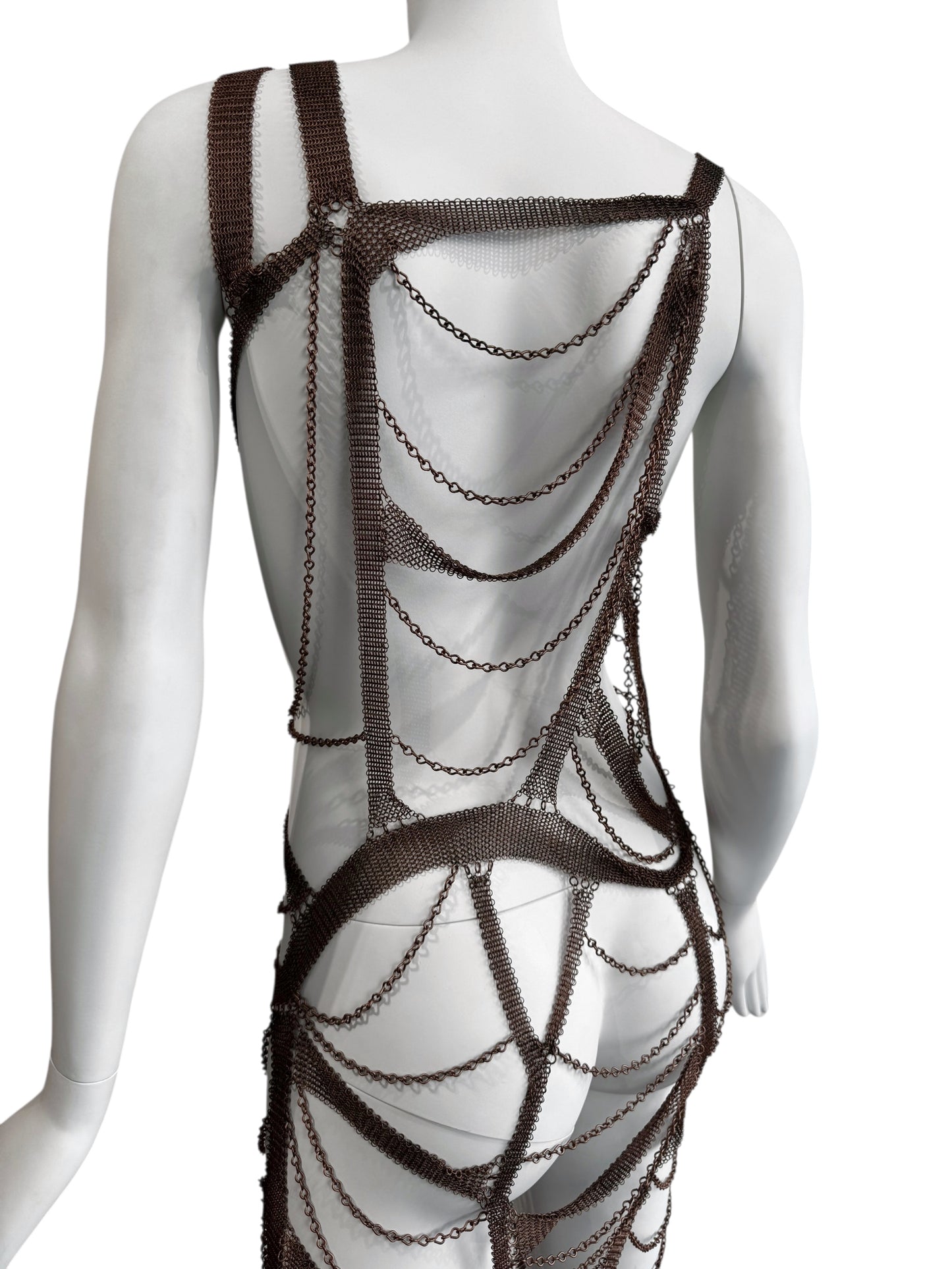 PLEIN SUD SS2001 BROWN CHAINS BONDAGE DRESS