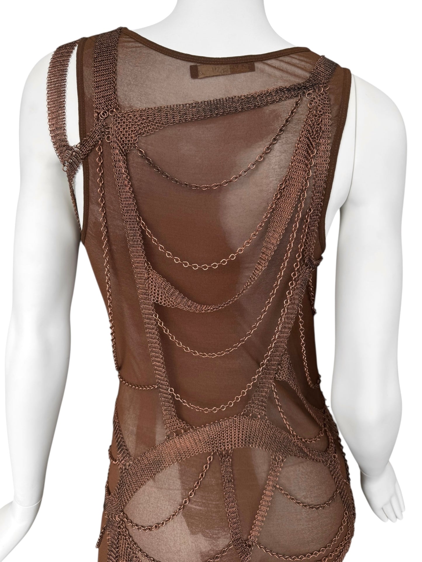 PLEIN SUD SS2001 BROWN CHAINS BONDAGE DRESS