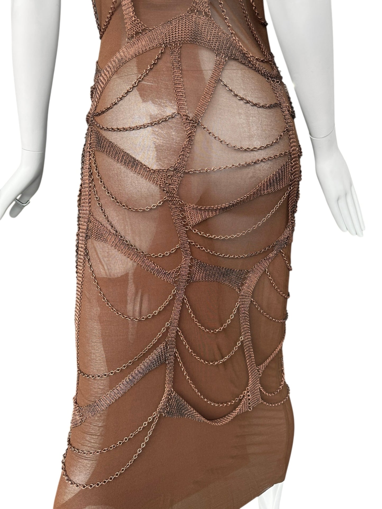 PLEIN SUD SS2001 BROWN CHAINS BONDAGE DRESS