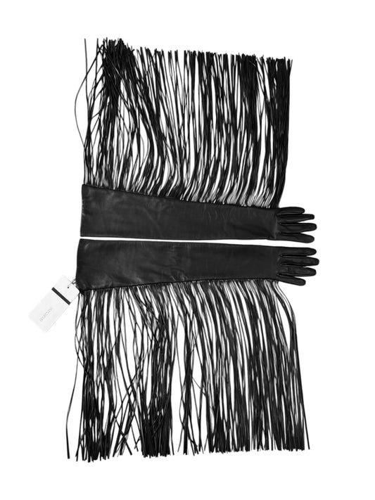 SPORTMAX FW2025 BLACK LEATHER FRINGES OPERA GLOVES