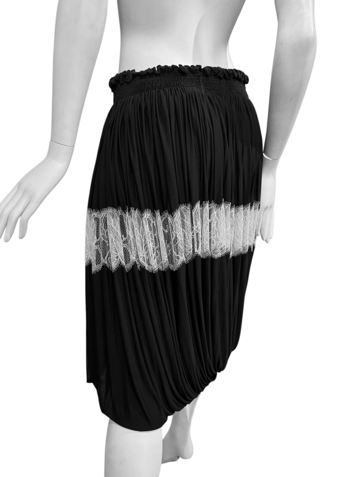 ALAÏA FW2006 BLACK DRAPED LACE INSERT MIDI SKIRT