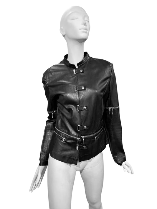 SYLVIE SCHIMMEL 2000s BLACK LEATHER MULTI-ZIP JACKET