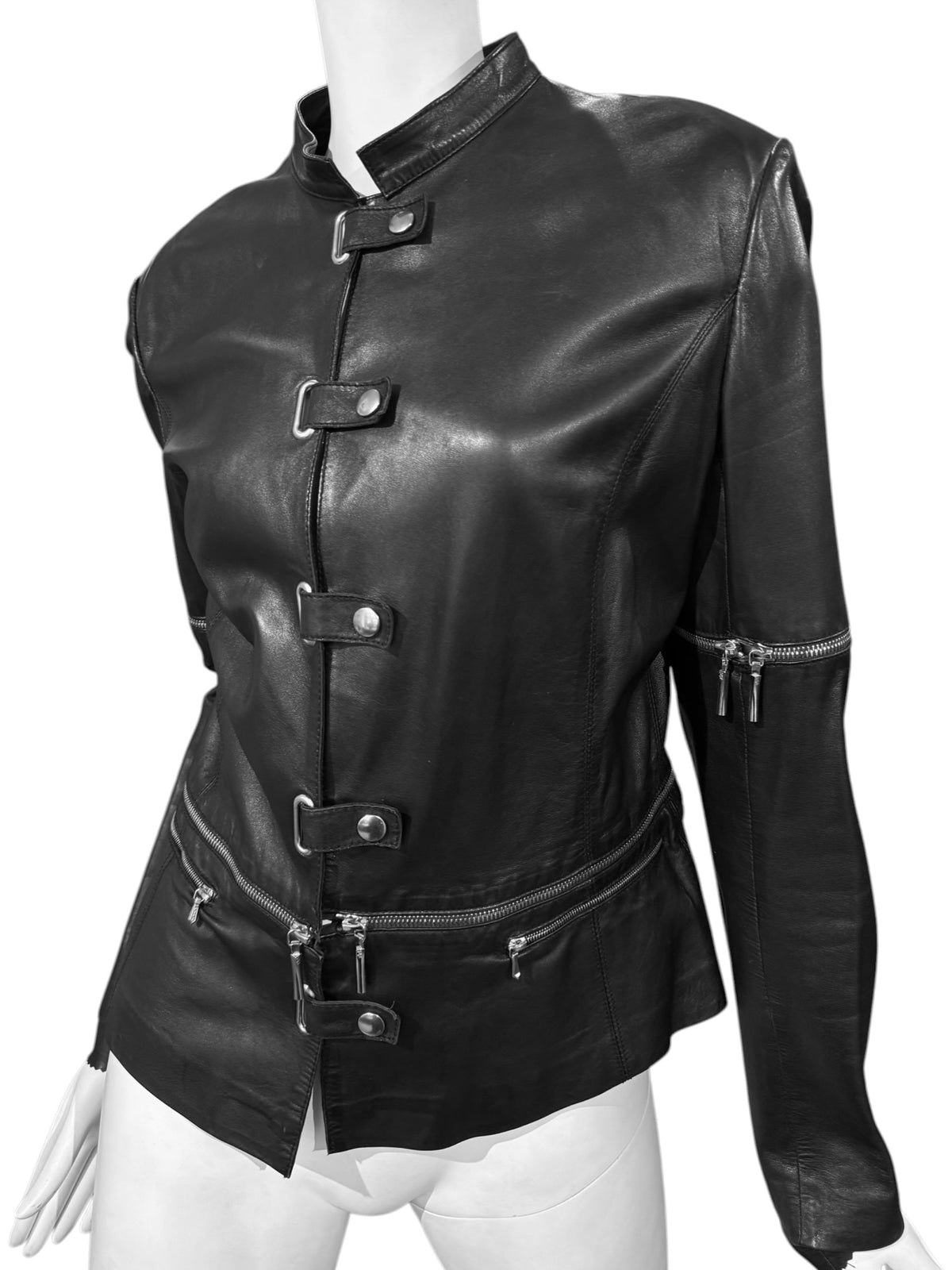SYLVIE SCHIMMEL 2000s BLACK LEATHER MULTI-ZIP JACKET
