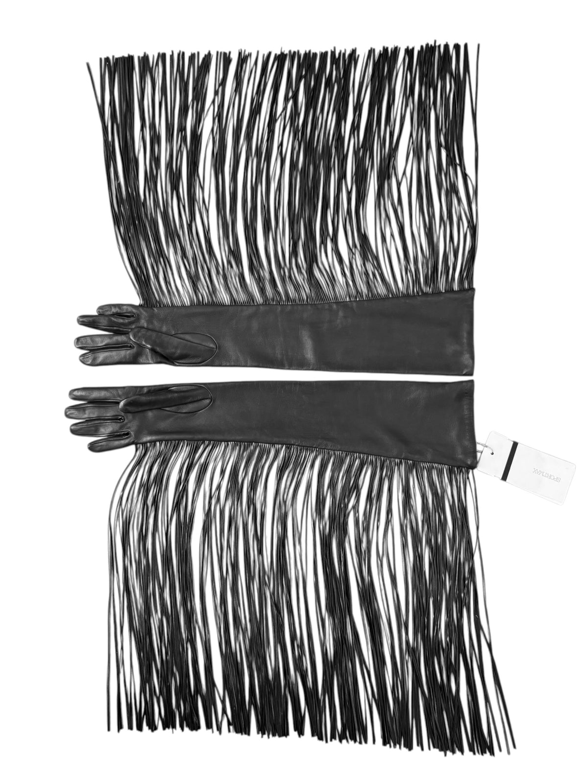 SPORTMAX FW2025 BLACK LEATHER FRINGES OPERA GLOVES
