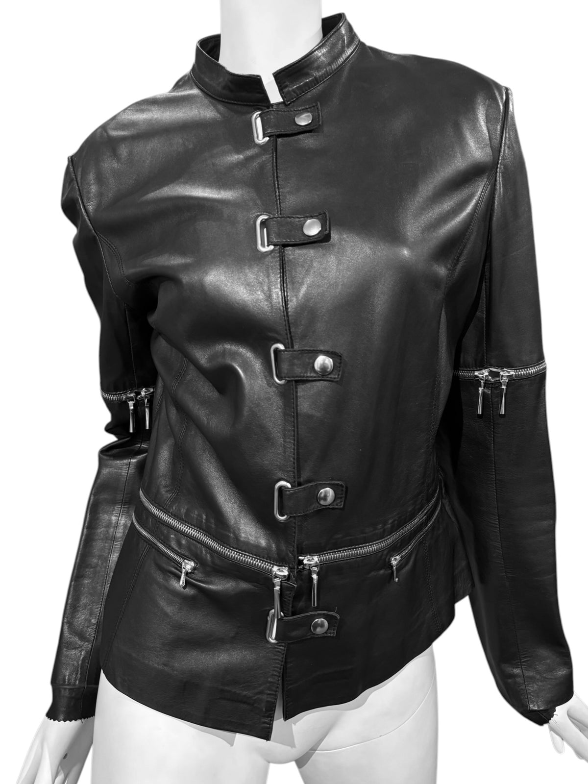 SYLVIE SCHIMMEL 2000s BLACK LEATHER MULTI-ZIP JACKET