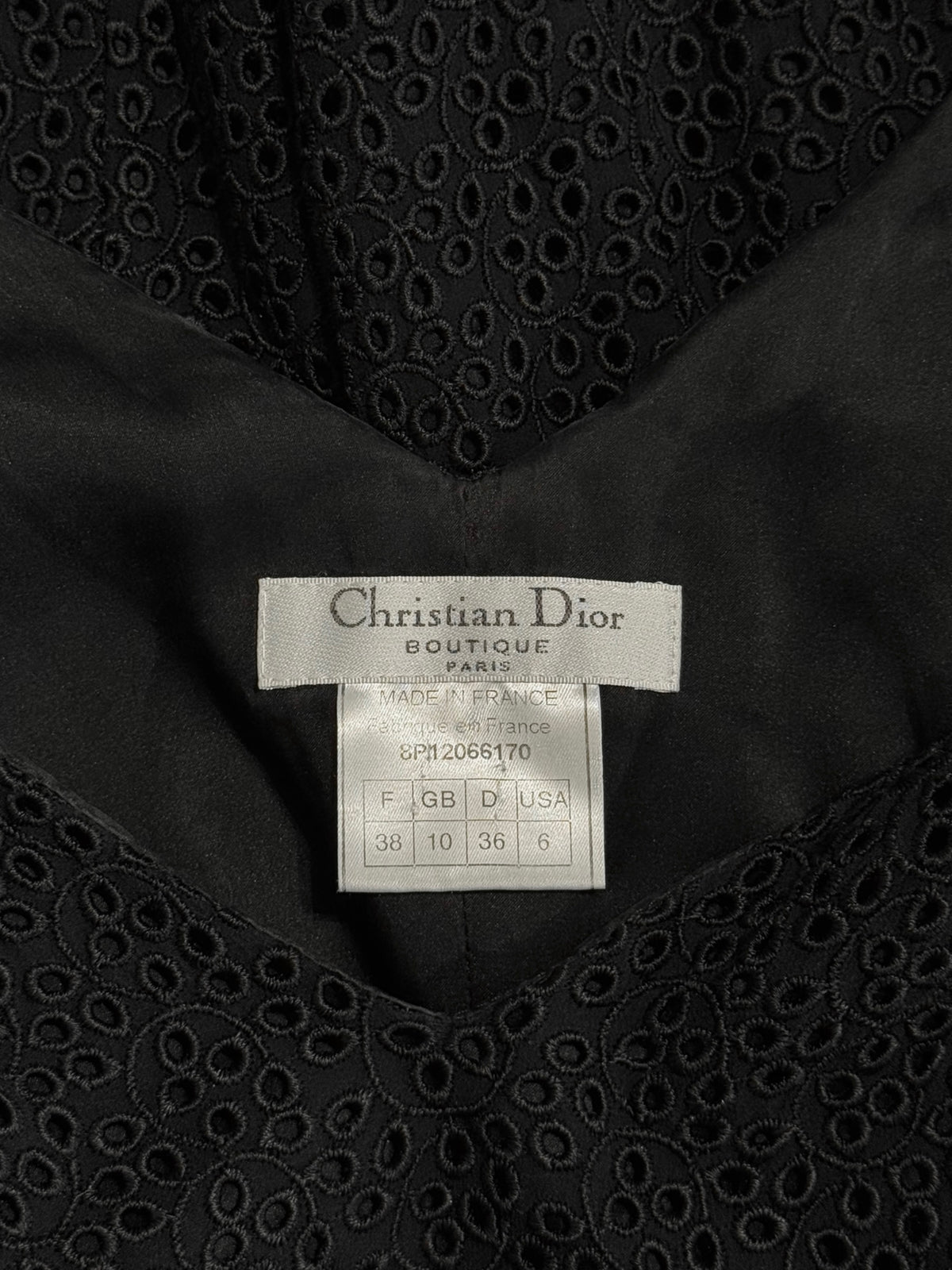 CHRISTIAN DIOR SS1998 BLACK SILK BRODERIE ANGLAISE MINI DRESS