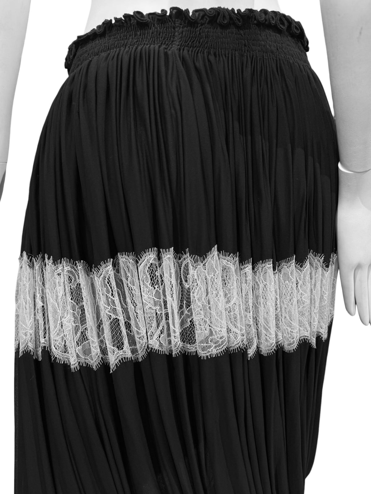 ALAÏA FW2006 BLACK DRAPED LACE INSERT MIDI SKIRT