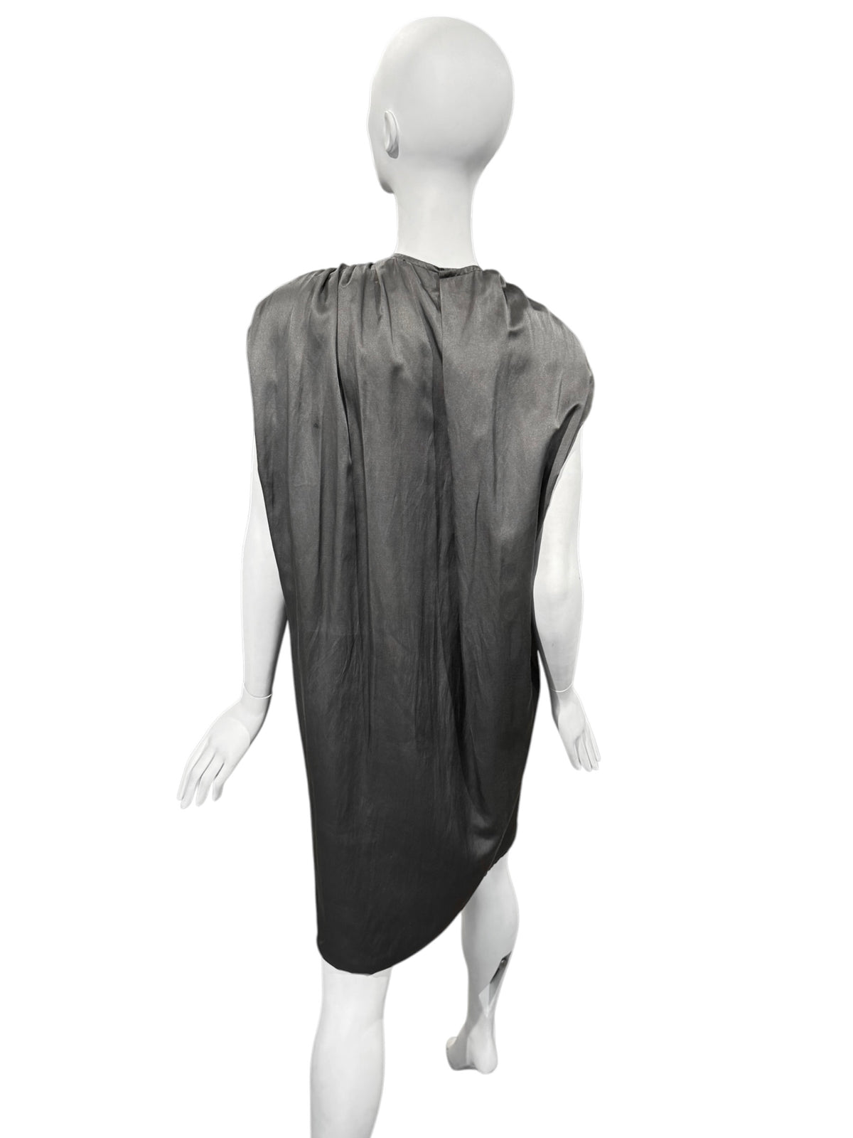 HAIDER ACKERMANN SS2010 GREY COTTON & SILK TWISTED NECKLINE MIDI DRESS