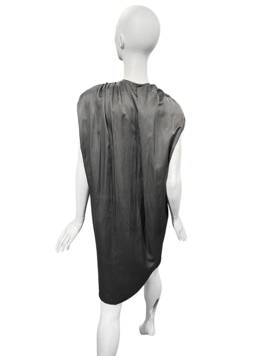 HAIDER ACKERMANN SS2010 GREY COTTON & SILK TWISTED NECKLINE MIDI DRESS